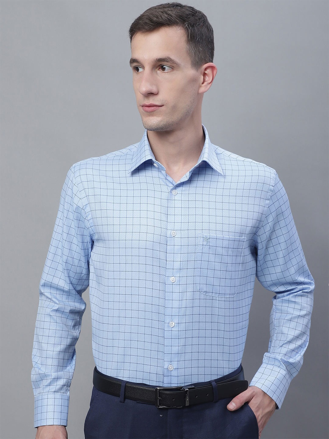 

Cantabil Comfort Tartan Checked Cotton Formal Shirt, Blue