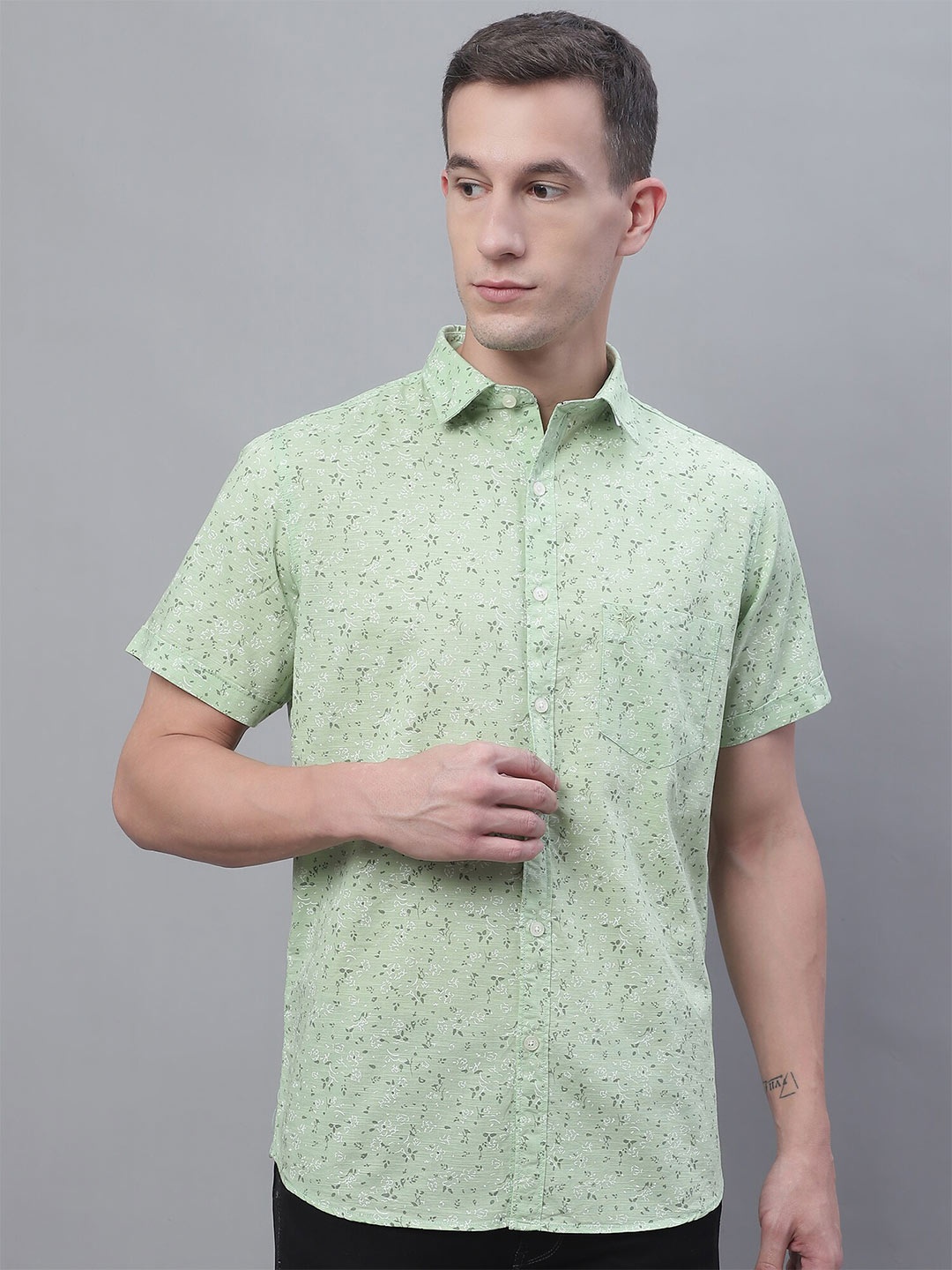 

Cantabil Comfort Floral Printed Cotton Casual Shirt, Green