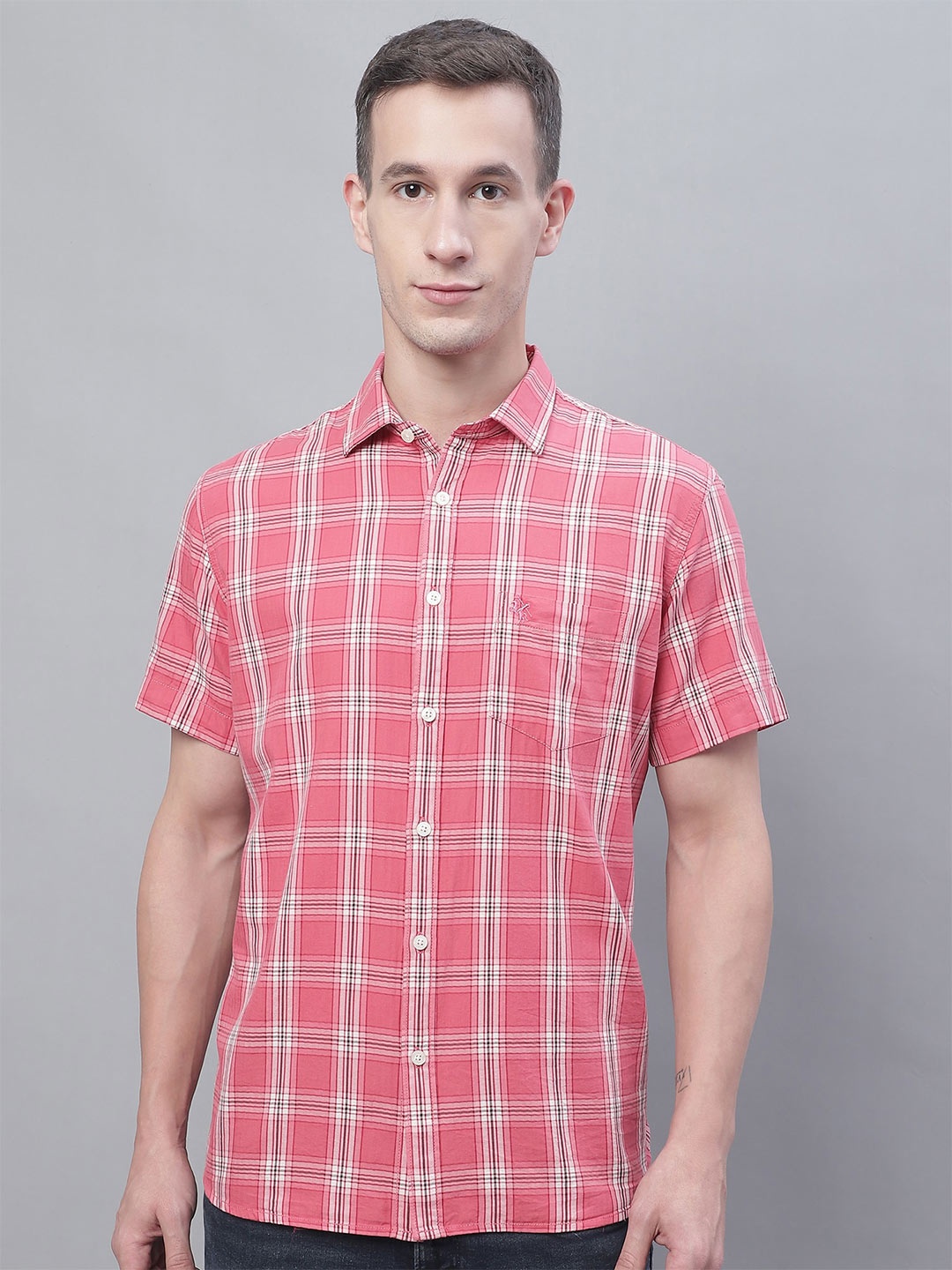 

Cantabil Comfort Tartan Checked Cotton Casual Shirt, Pink