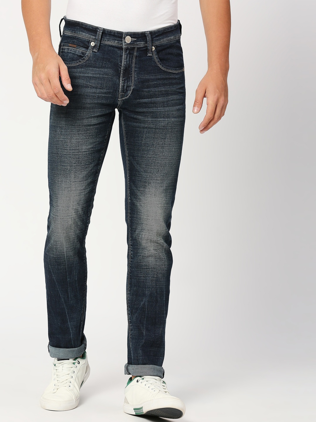 

Pepe Jeans Men Mid-Rise Slim Fit Clean Look Heavy Fade Stretchable Jeans, Blue