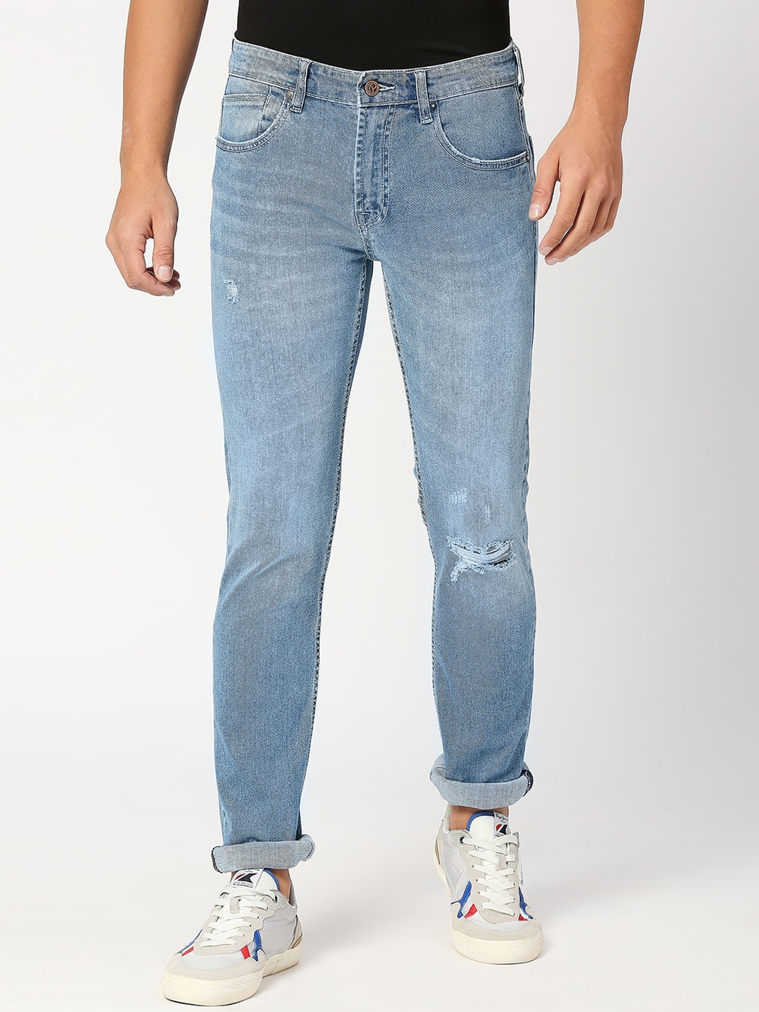 

Pepe Jeans Men Mid-Rise Slim Fit Low Distress Light Fade Stretchable Jeans, Blue
