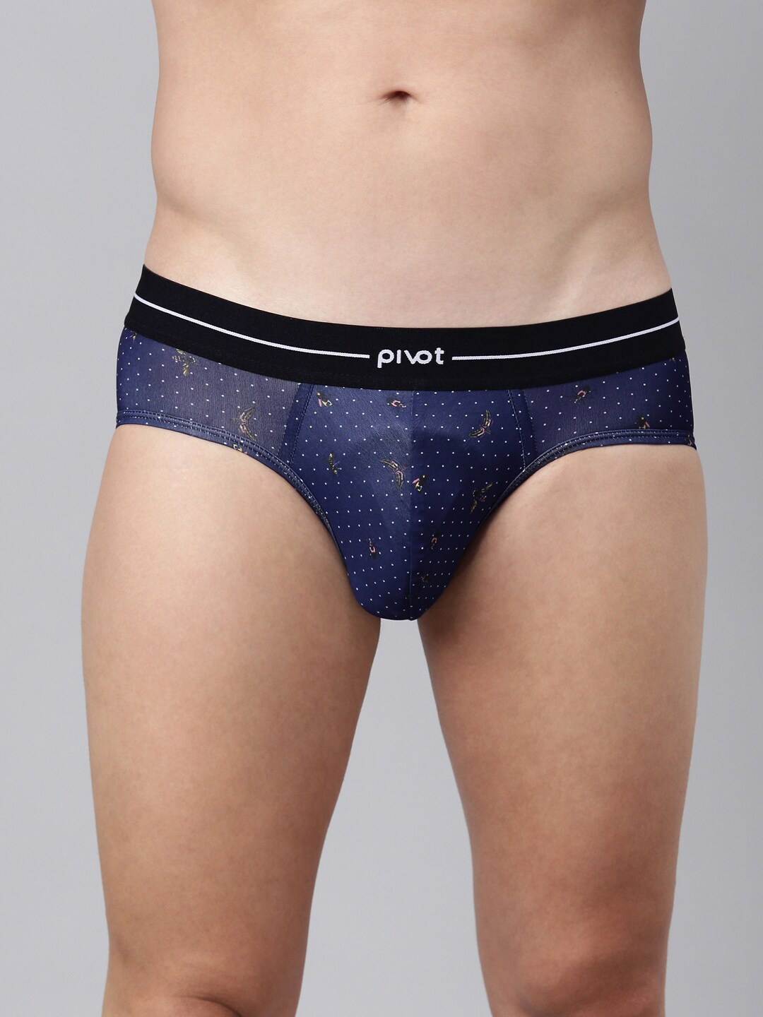 

pivot Men Mid-Rise Polka Dots Printed Basic Briefs, Navy blue