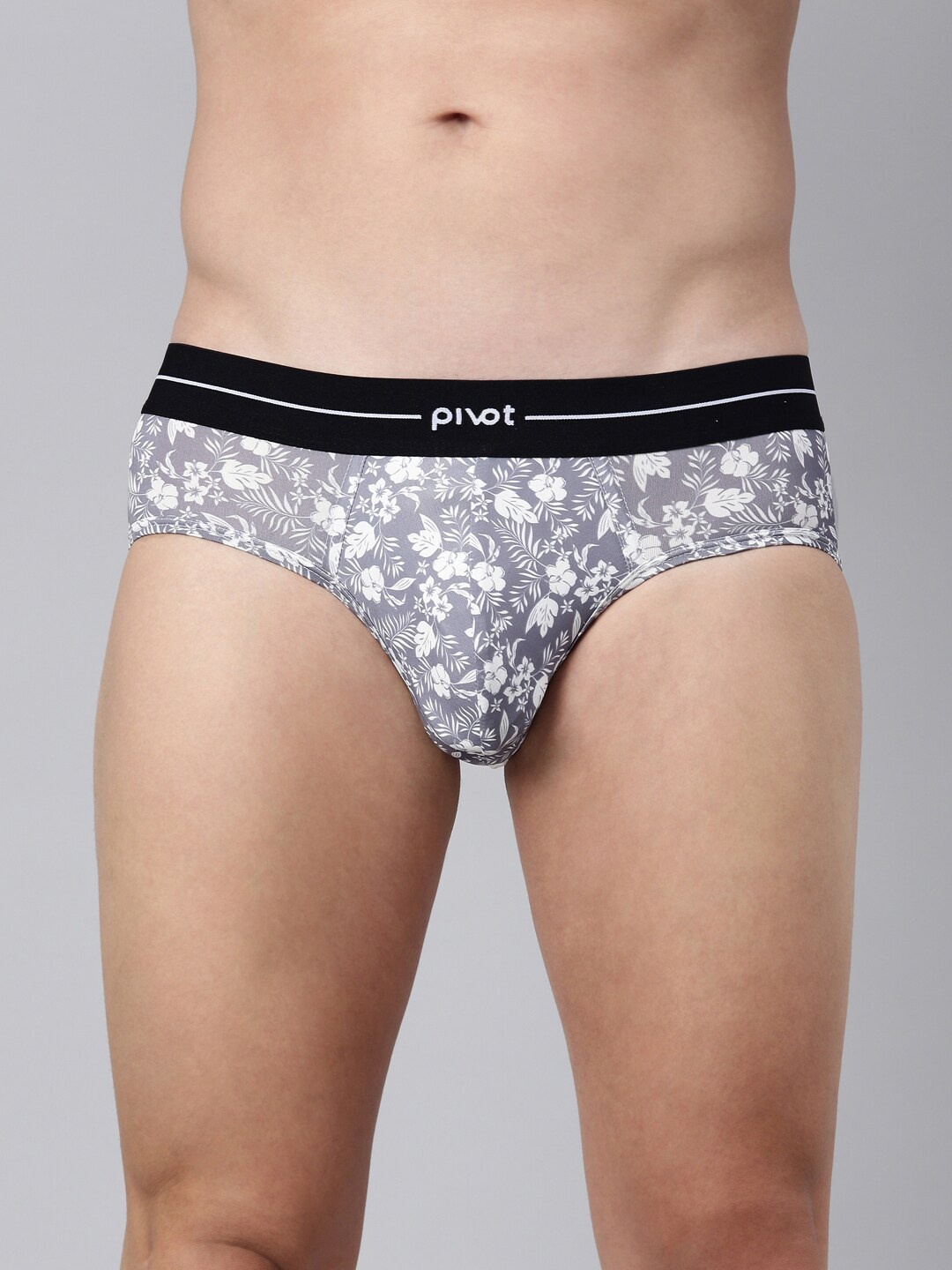 

pivot Men Mid-Rise Floral Printed Basic Briefs, Grey