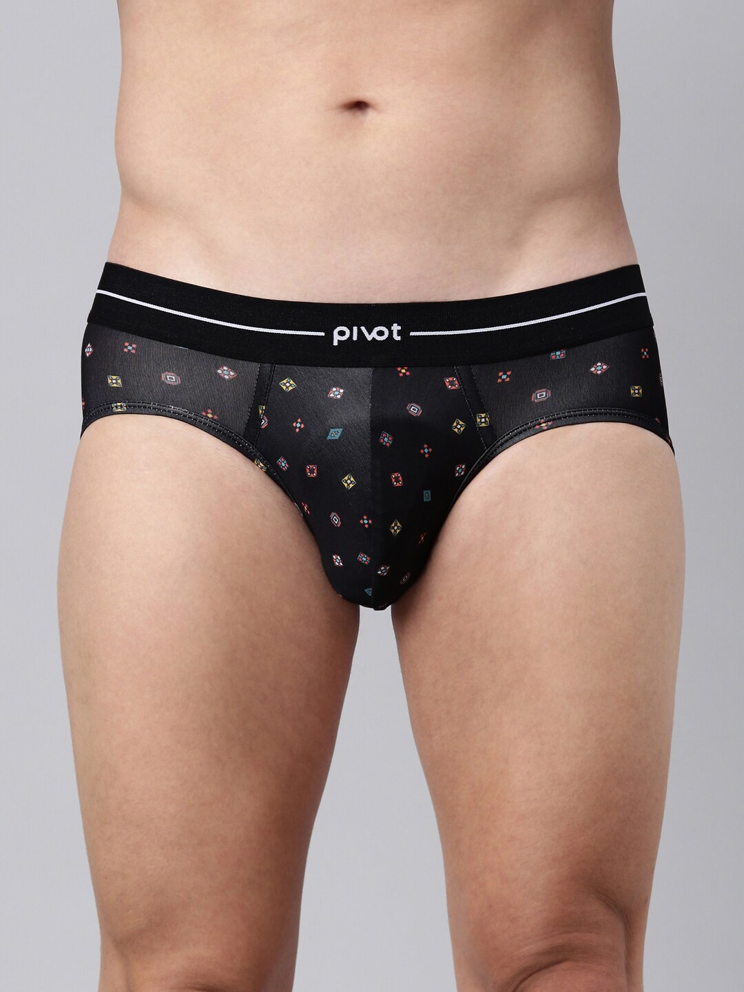 

pivot Men Mid-Rise Conversational Printed Basic Briefs, Black