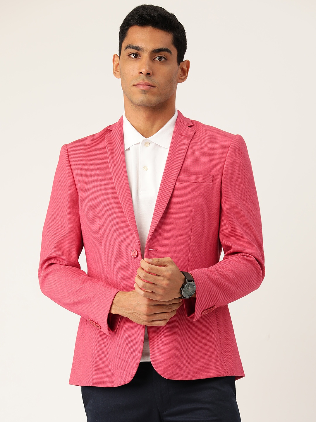 

Peter England Self Design Single-Breasted Slim Fit Blazers, Pink