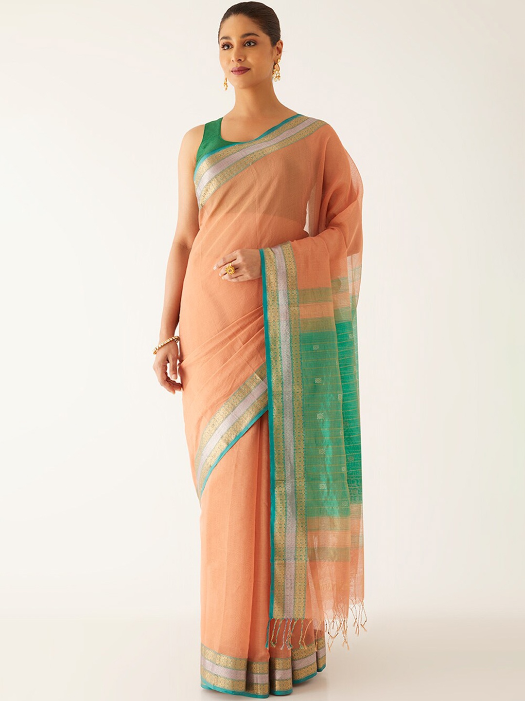 

Taneira Zari Tissue Maheshwari Saree, Orange