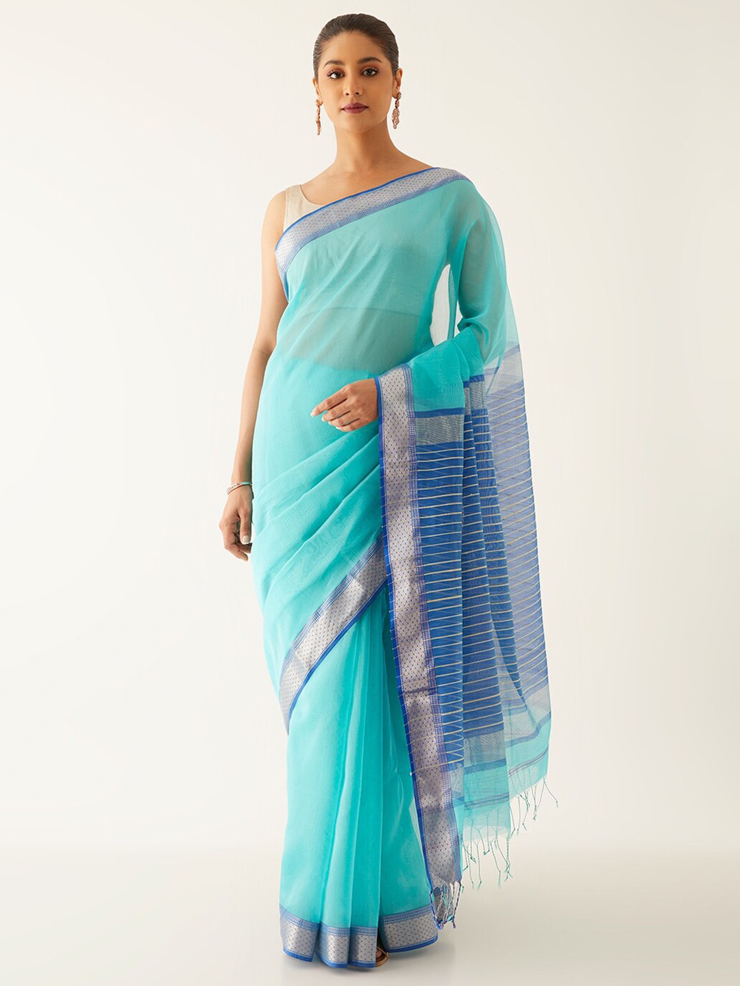 

Taneira Zari Silk Cotton Maheshwari Saree, Blue