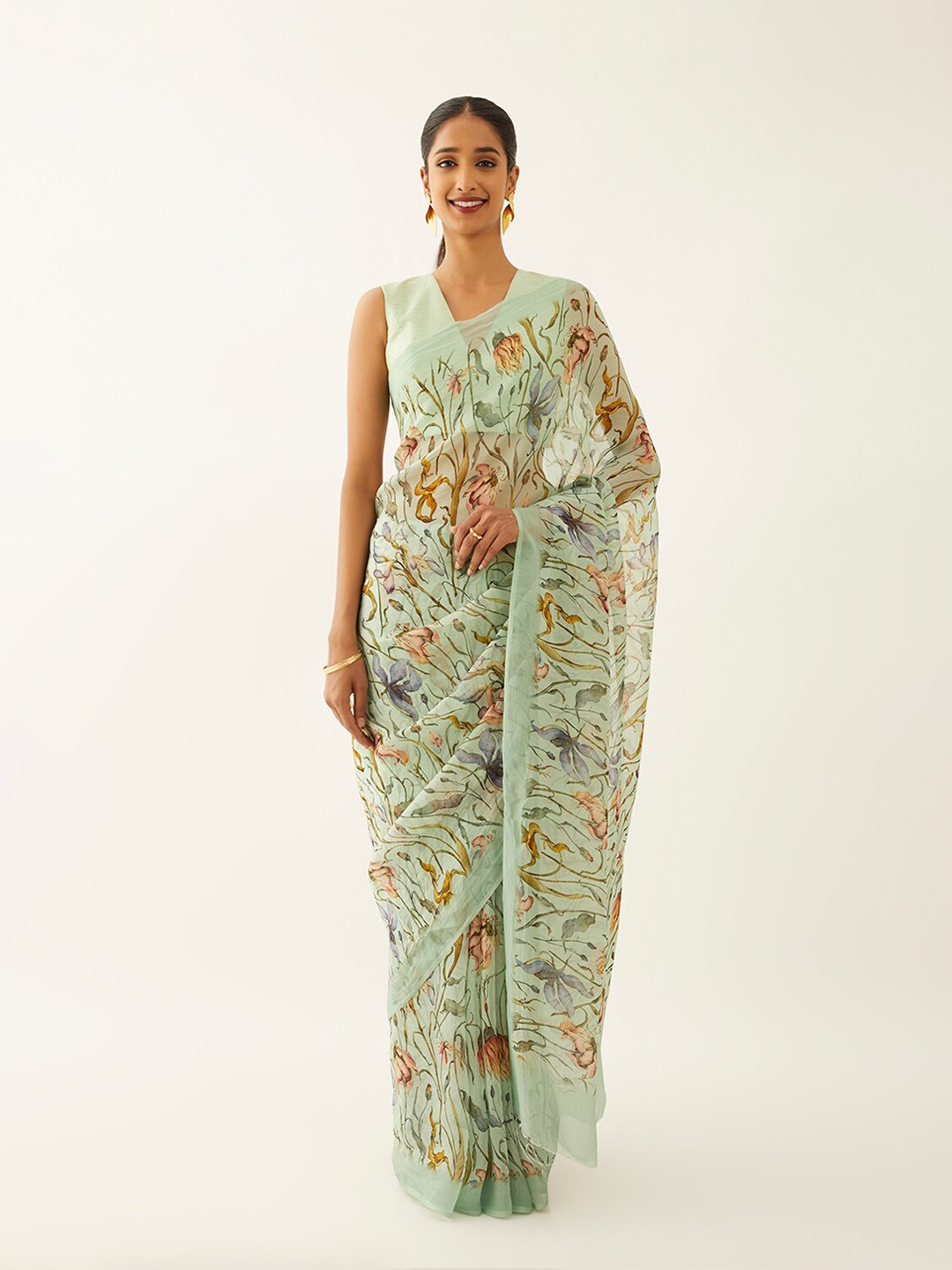 

Taneira Floral Printed Saree, Green