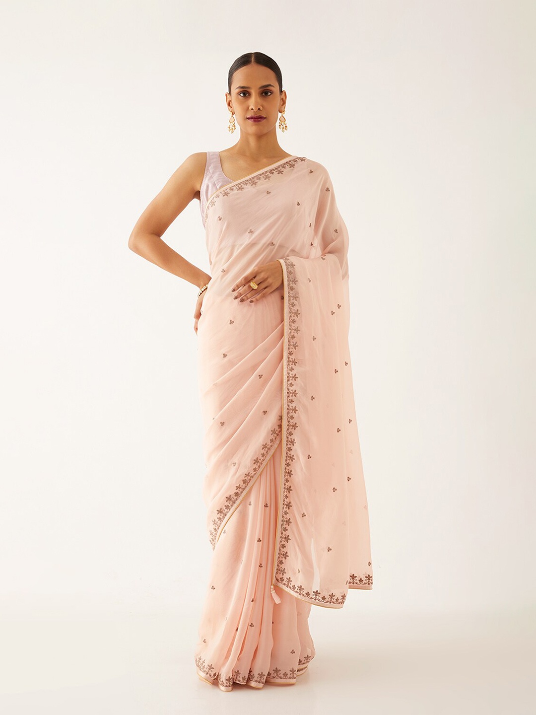 Taneira Floral Embroidered Saree, Pink