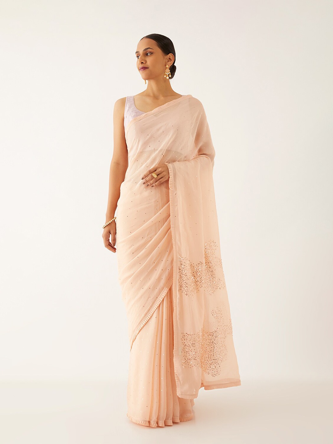 Taneira Embellished Sequinned Saree, Pink