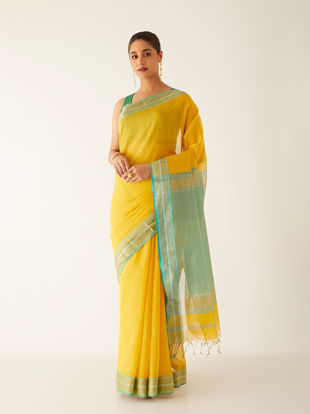 

Taneira Zari Silk Cotton Maheshwari Saree, Yellow