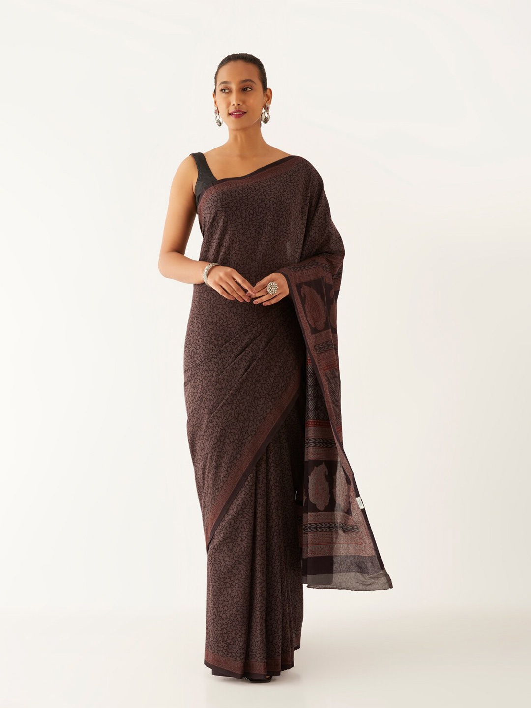 

Taneira Bagh Printed Pure Cotton Bagh Saree, Grey