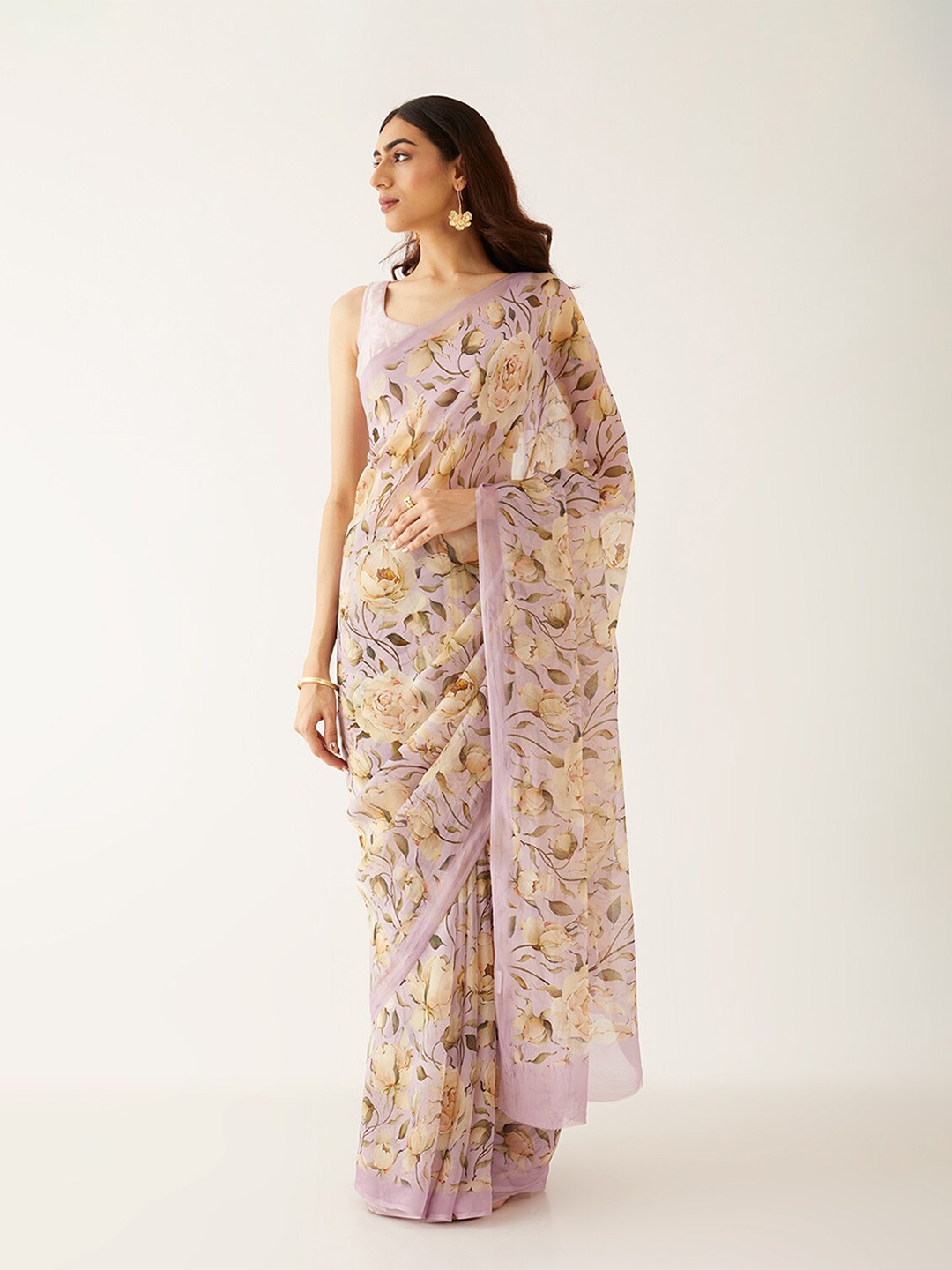 

Taneira Floral Printed Saree, Violet