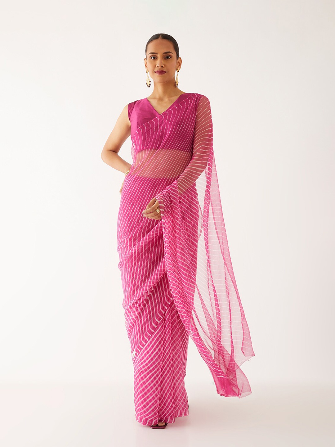 

Taneira Leheriya Printed Pure Georgette Saree, Pink