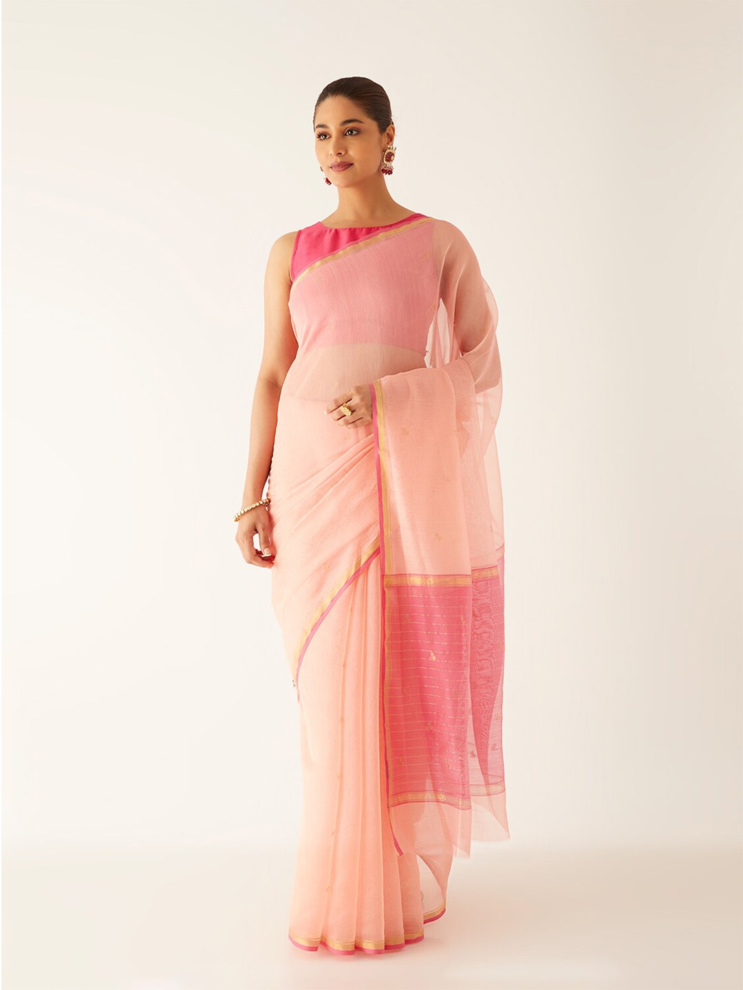 

Taneira Zari Silk Cotton Chanderi Saree, Orange