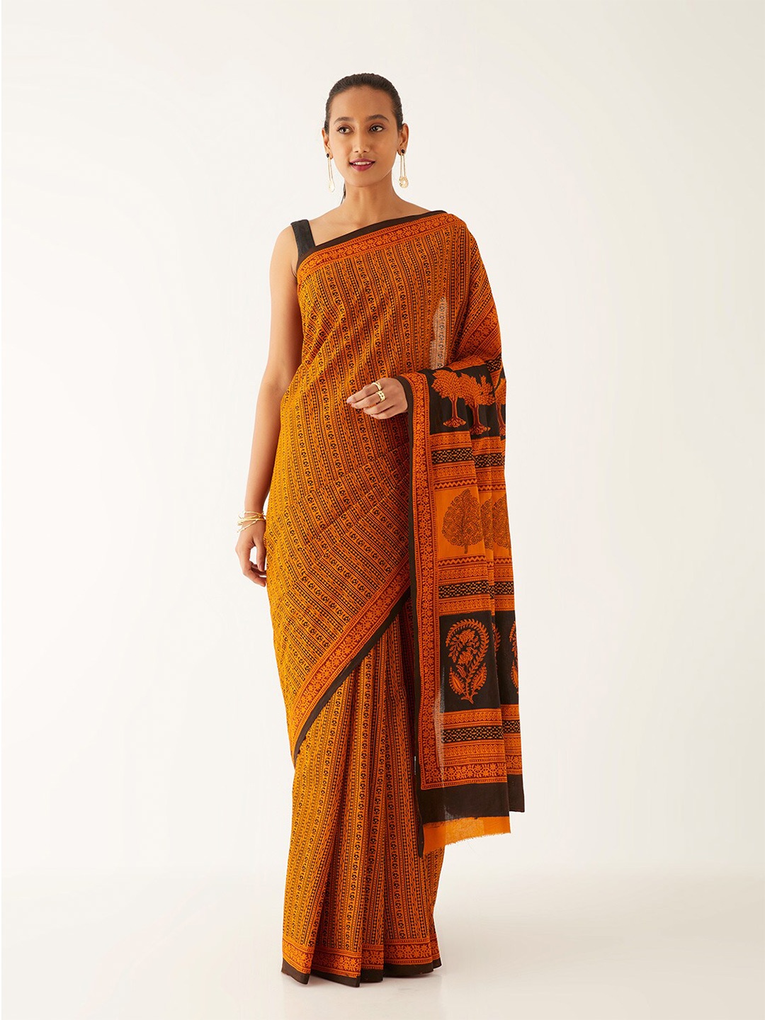 

Taneira Bagh Printed Pure Cotton Bagh Saree, Yellow