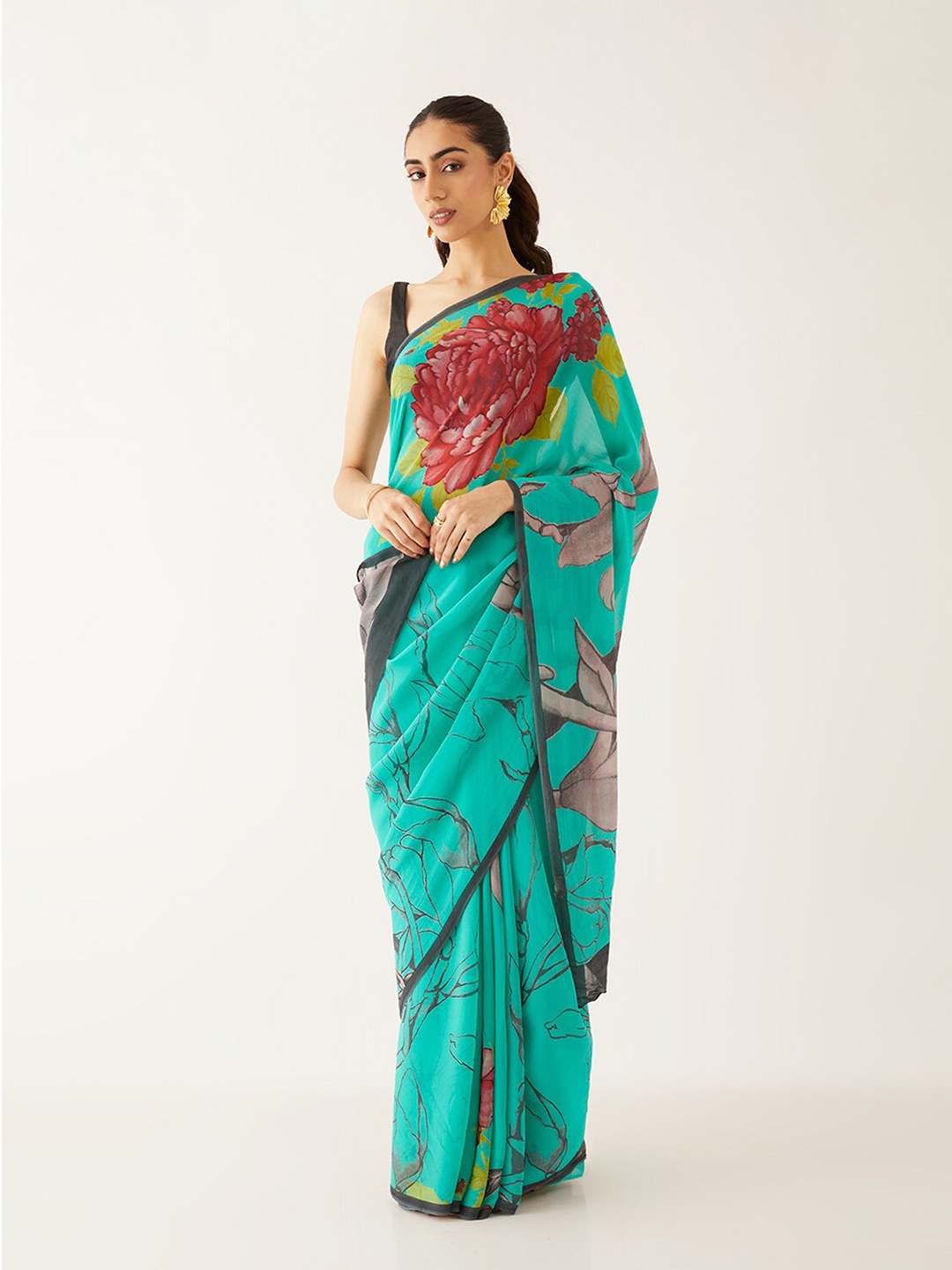 

Taneira Floral Printed Saree, Blue