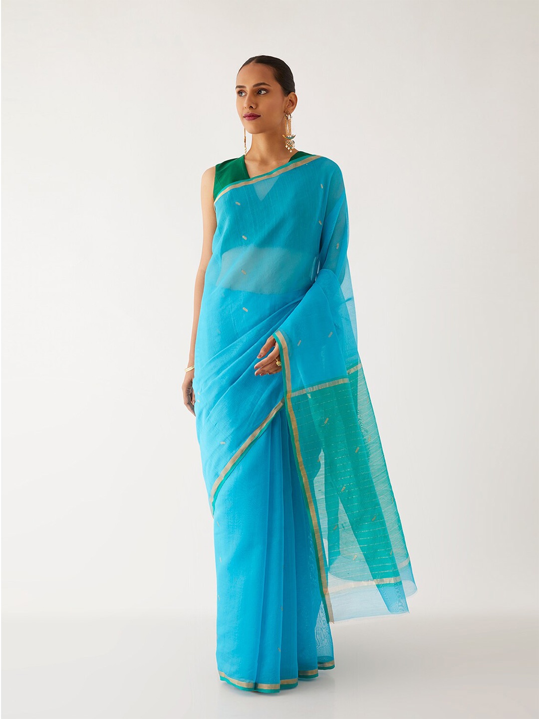 

Taneira Woven Design Zari Silk Cotton Chanderi Saree, Blue