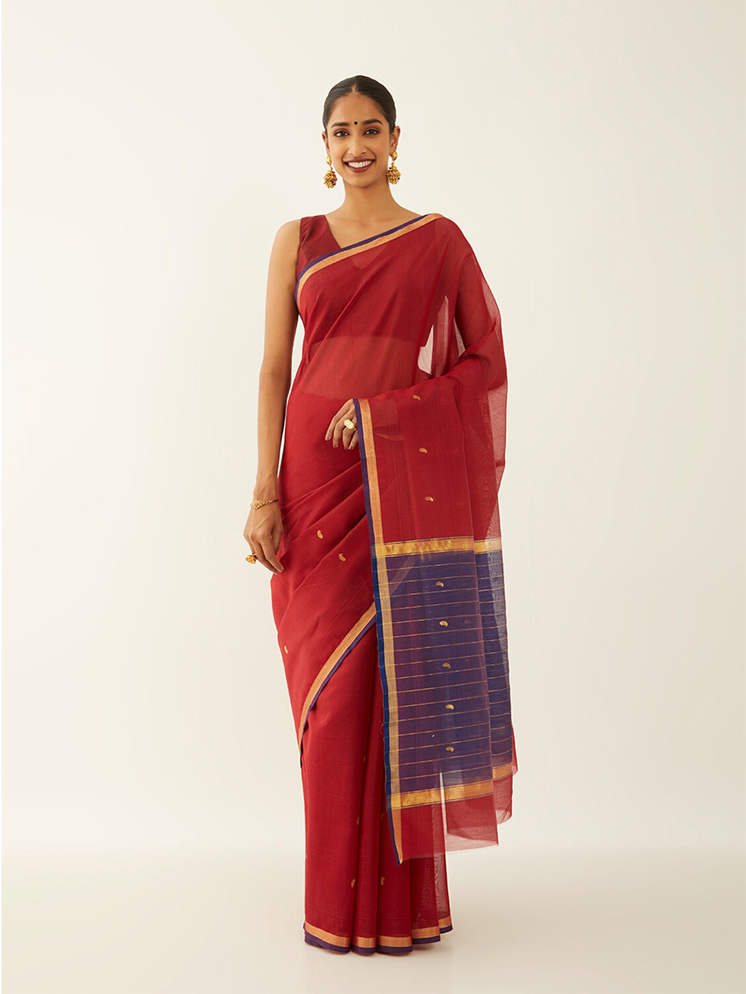 

Taneira Zari Silk Cotton Chanderi Saree, Red