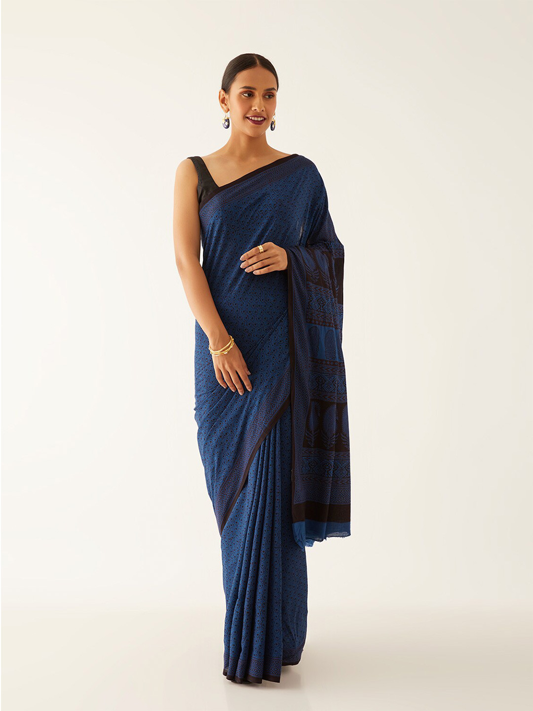 

Taneira Bagh Printed Pure Cotton Bagh Saree, Blue