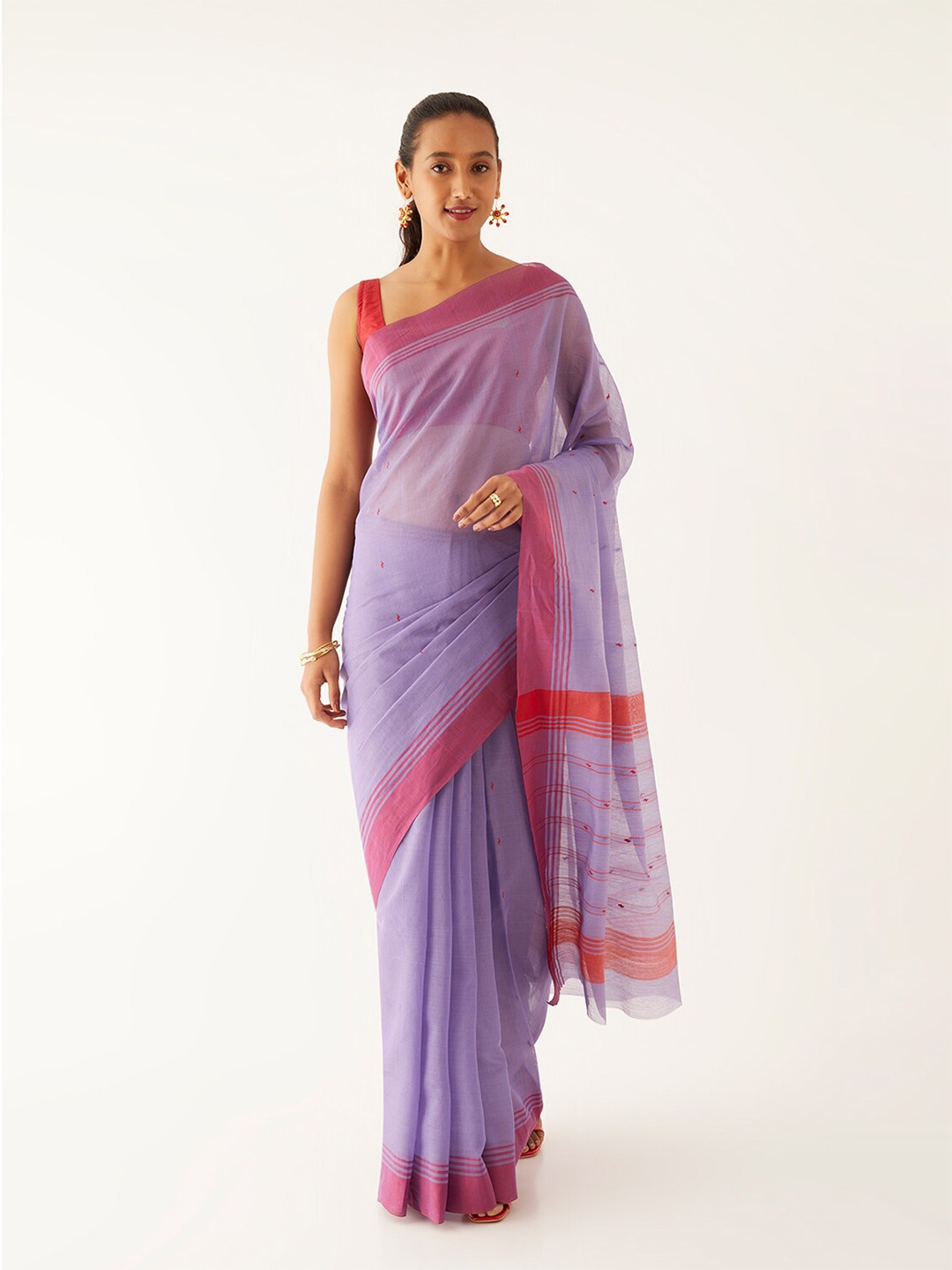 

Taneira Woven Design Silk Cotton Chanderi Saree, Purple