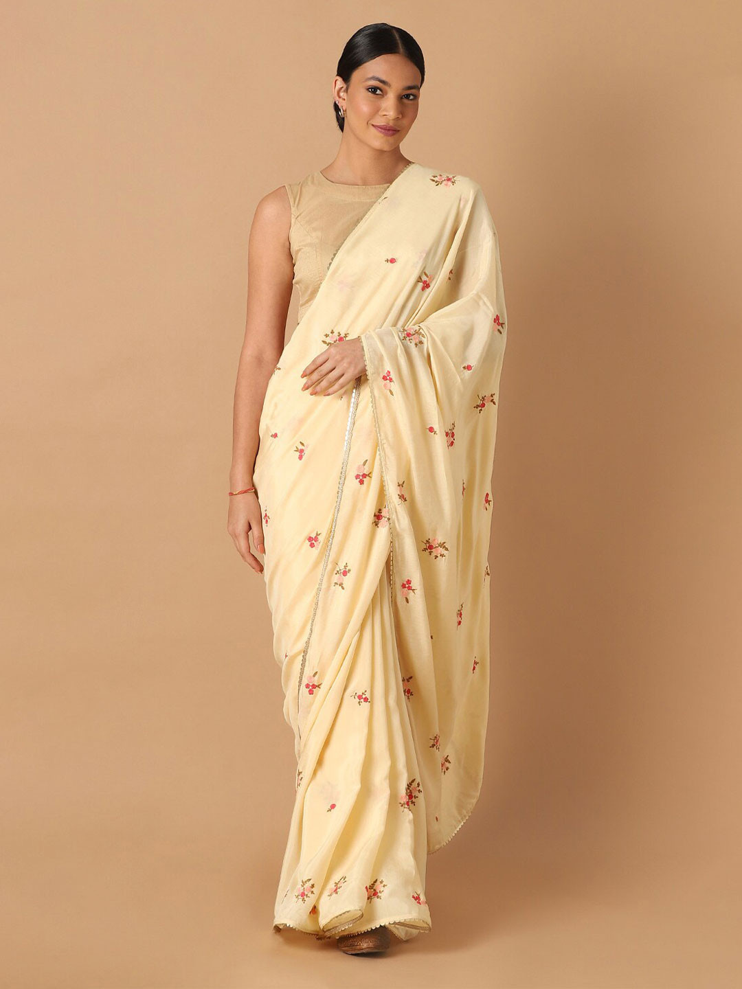 

Taneira Floral Embroidered Saree, Beige