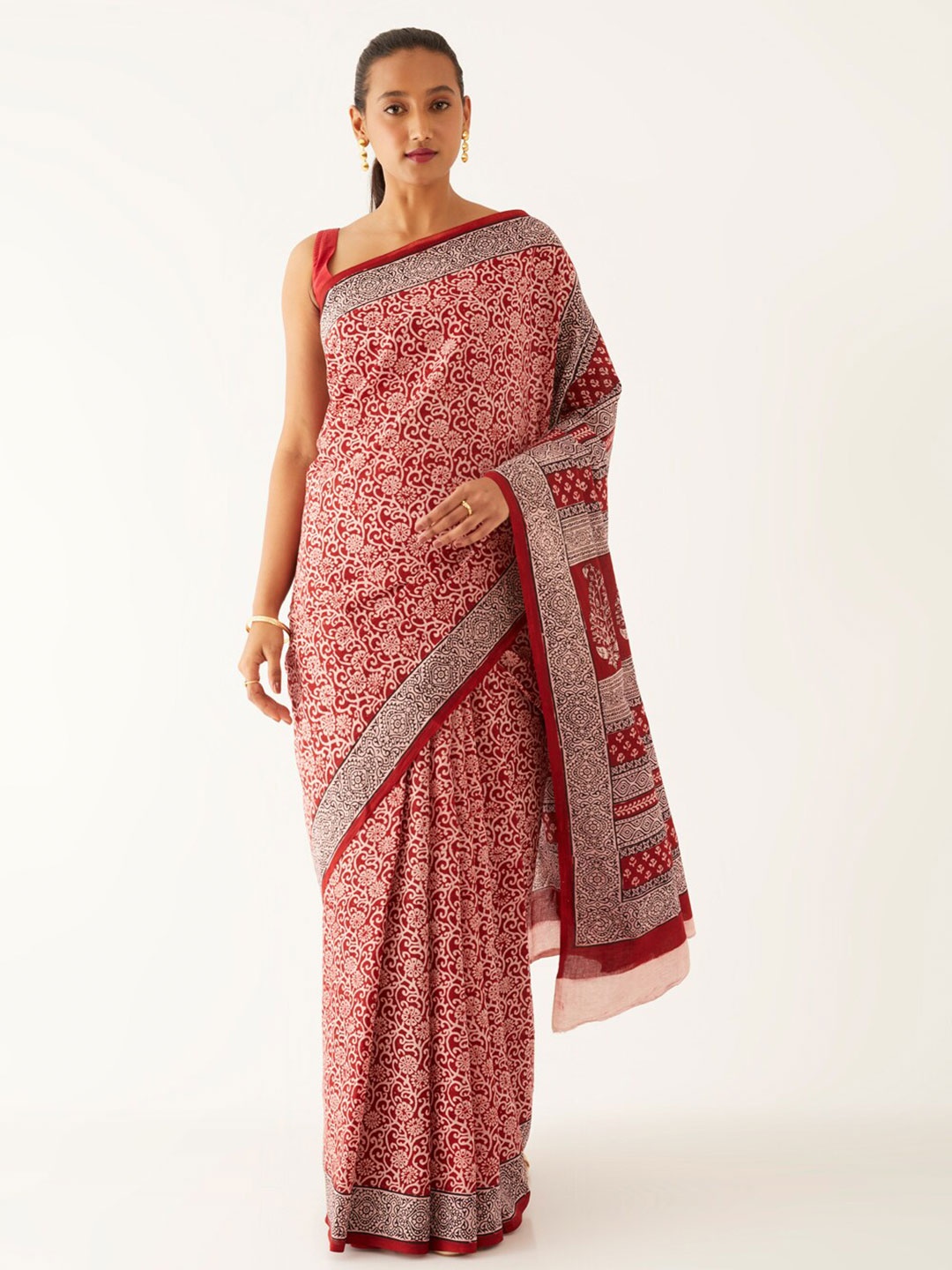 

Taneira Bagh Printed Pure Cotton Bagh Saree, White