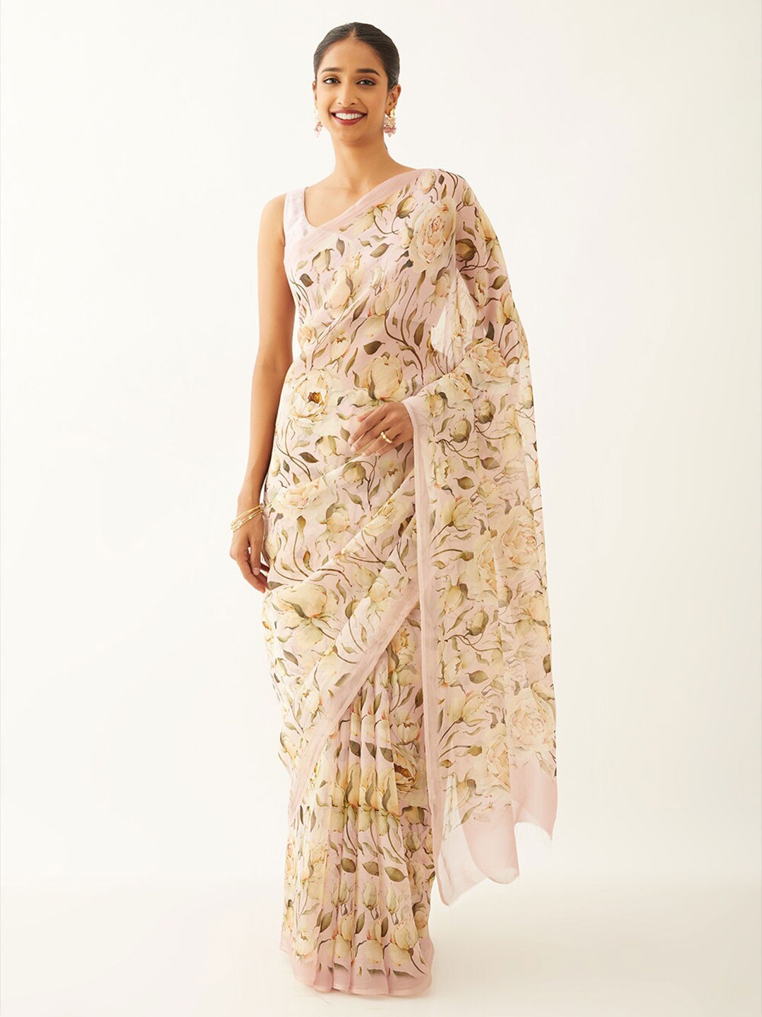 

Taneira Floral Printed Saree, Pink