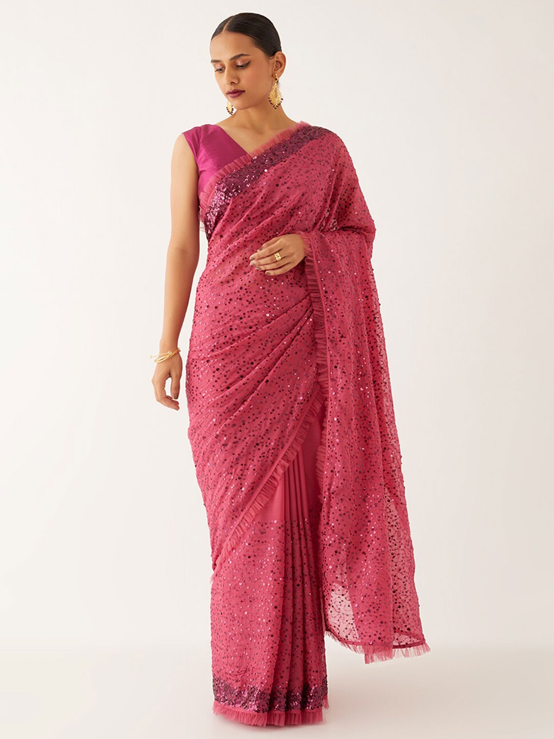 

Taneira Embellished Sequinned Saree, Pink