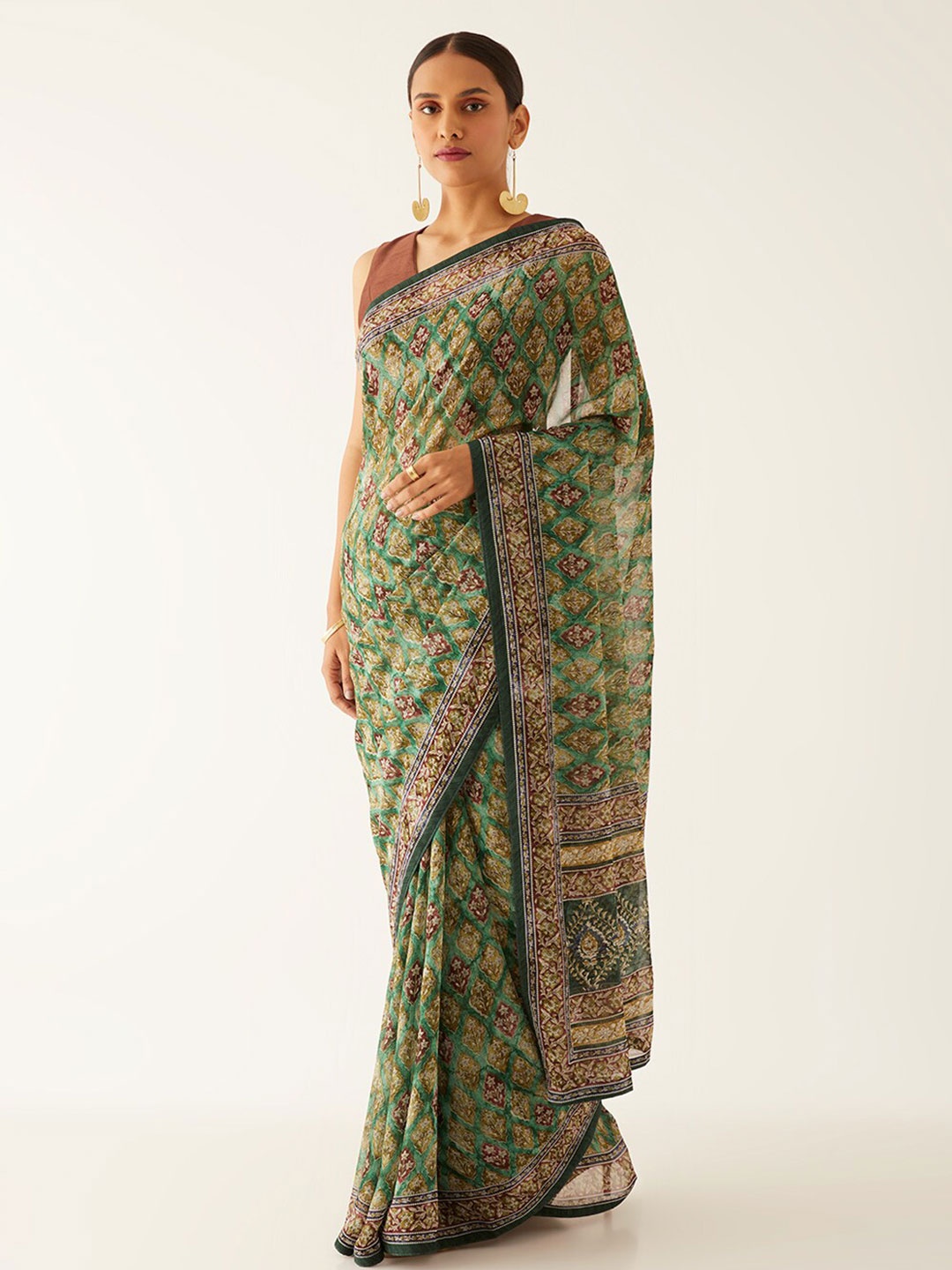 

Taneira Ethnic Motifs Printed Saree, Green