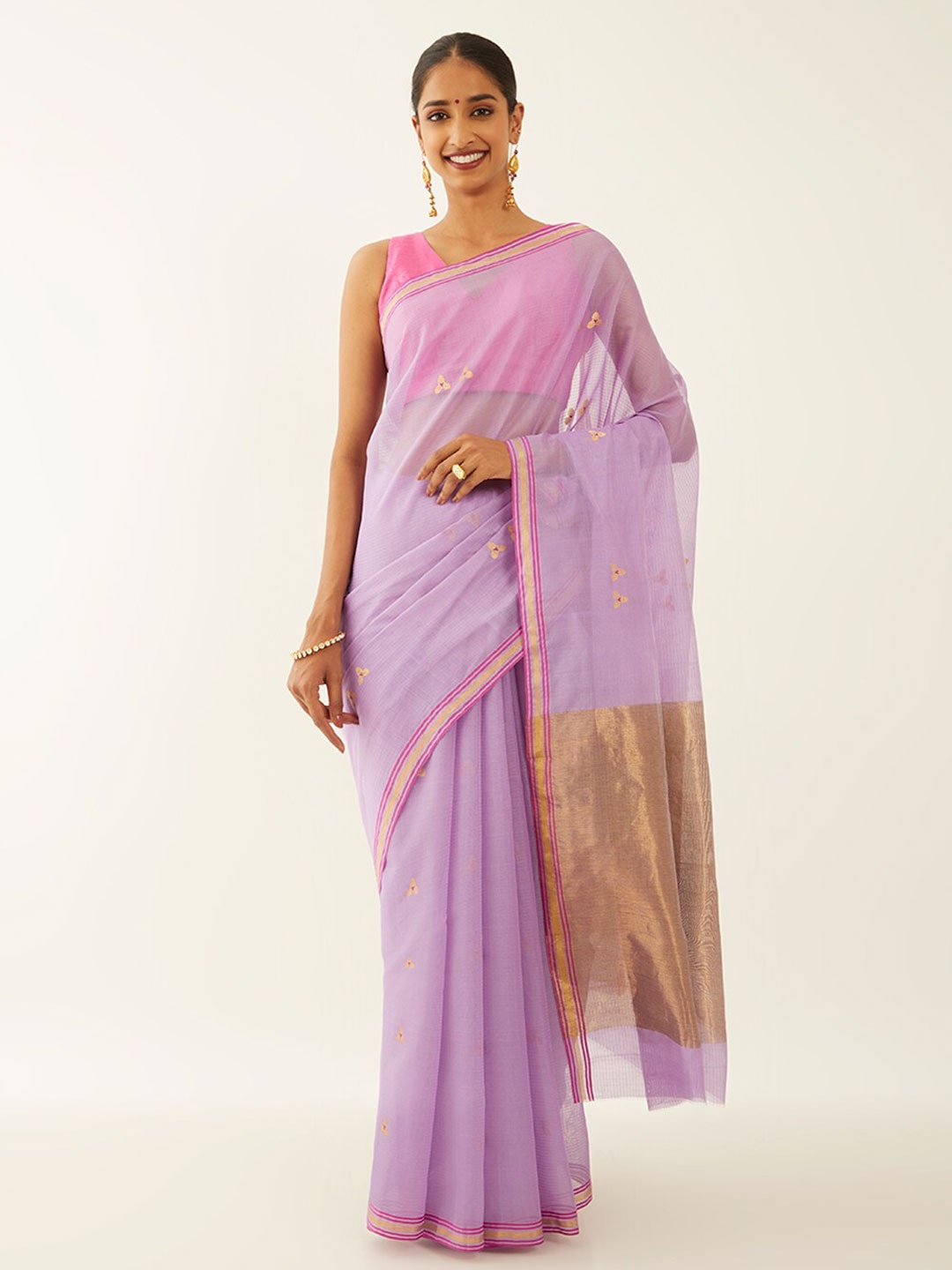 Taneira Floral Woven Design Silk Cotton Chanderi Saree, Purple