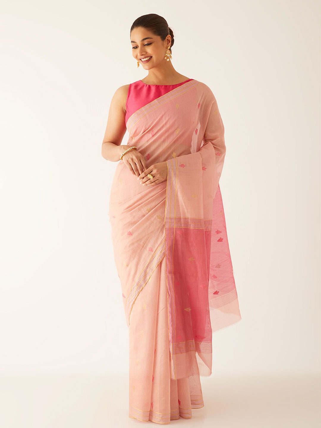 

Taneira Ethnic Motifs Woven Design Tissue Chanderi Saree, Pink