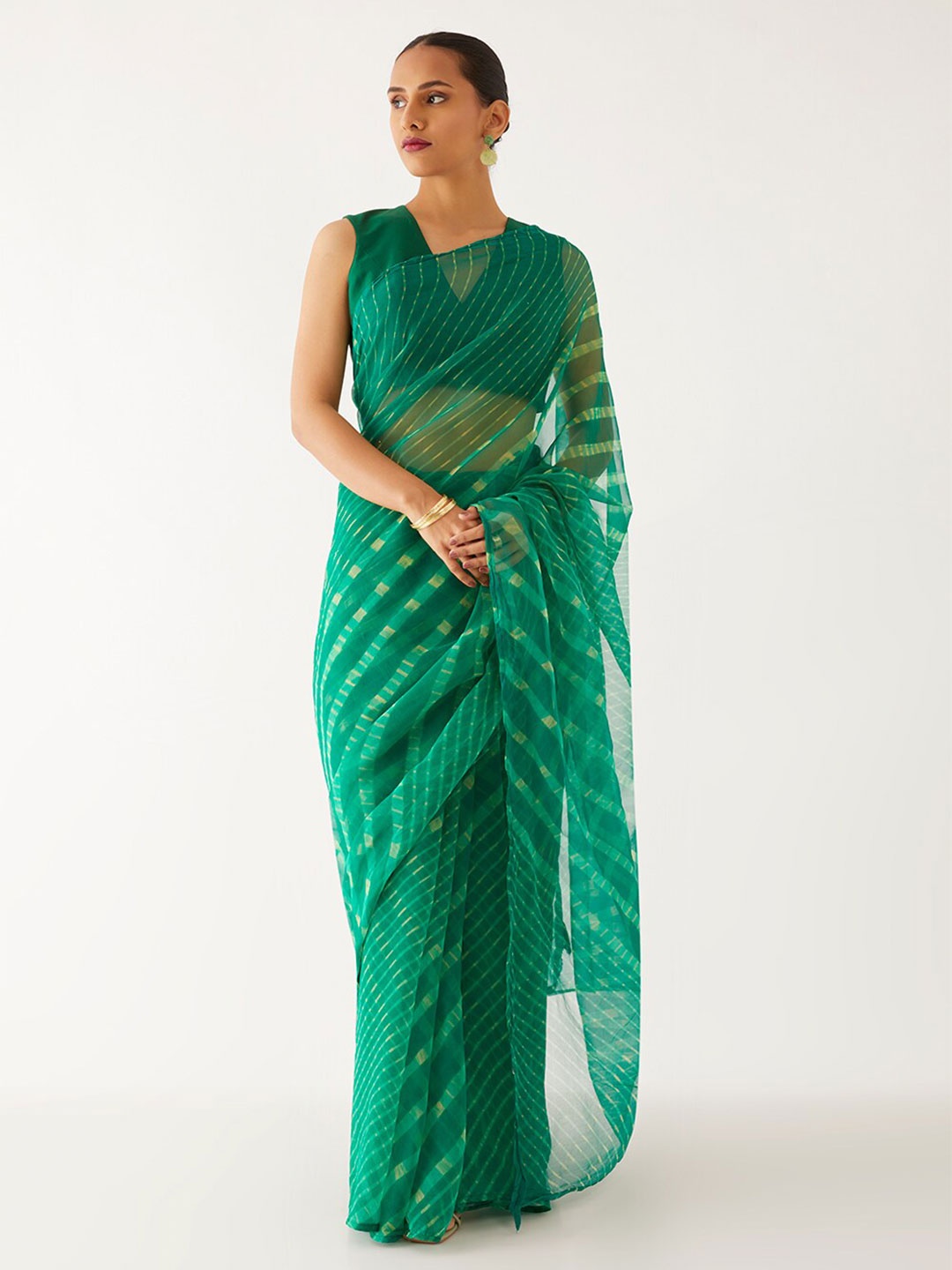 

Taneira Striped Pure Georgette Saree, Green