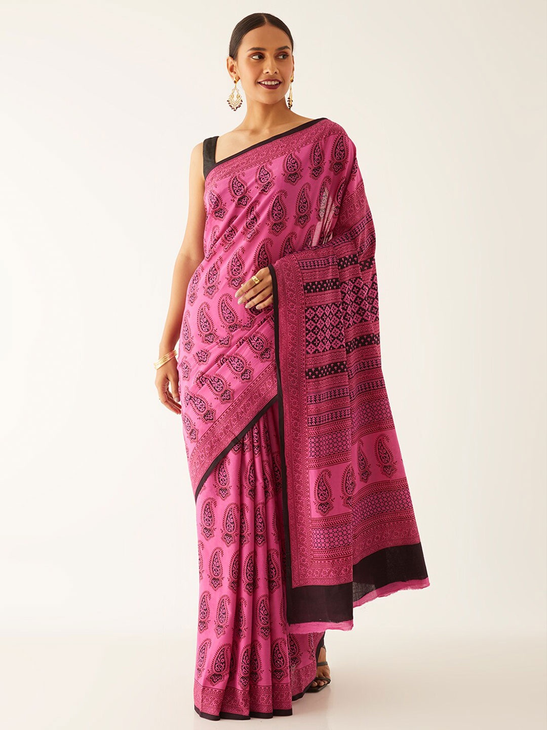 

Taneira Bagh Printed Pure Cotton Bagh Saree, Pink