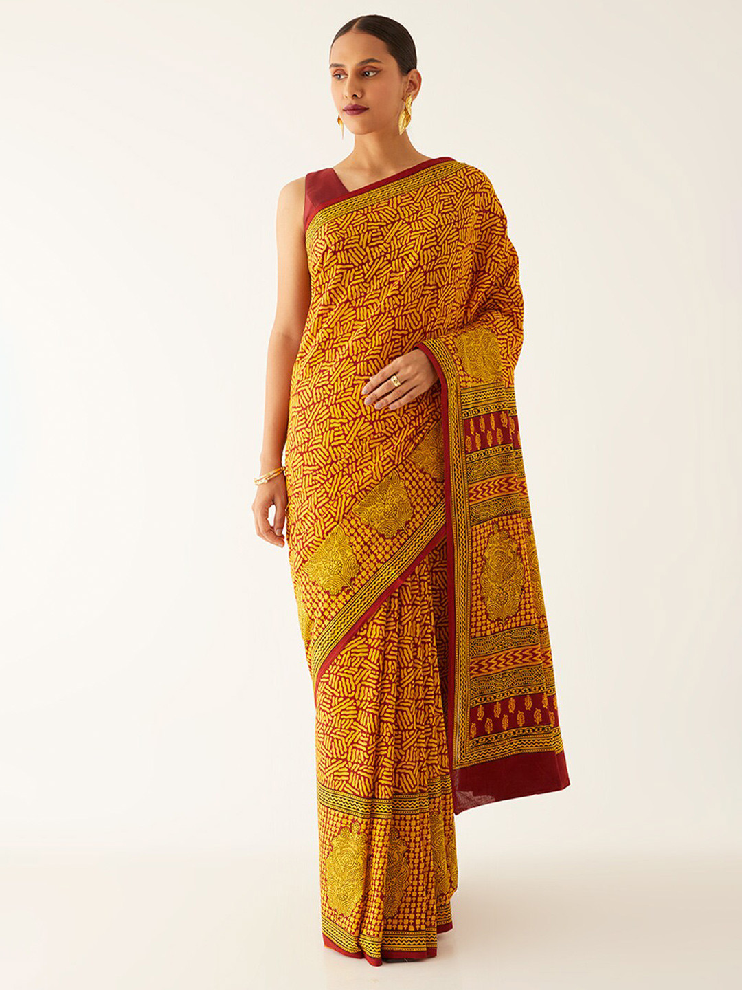 

Taneira Bagh Printed Pure Cotton Bagh Saree, Yellow