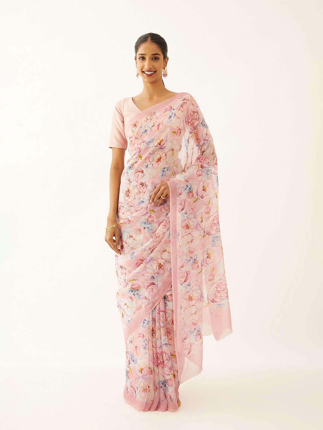 

Taneira Floral Printed Saree, Pink