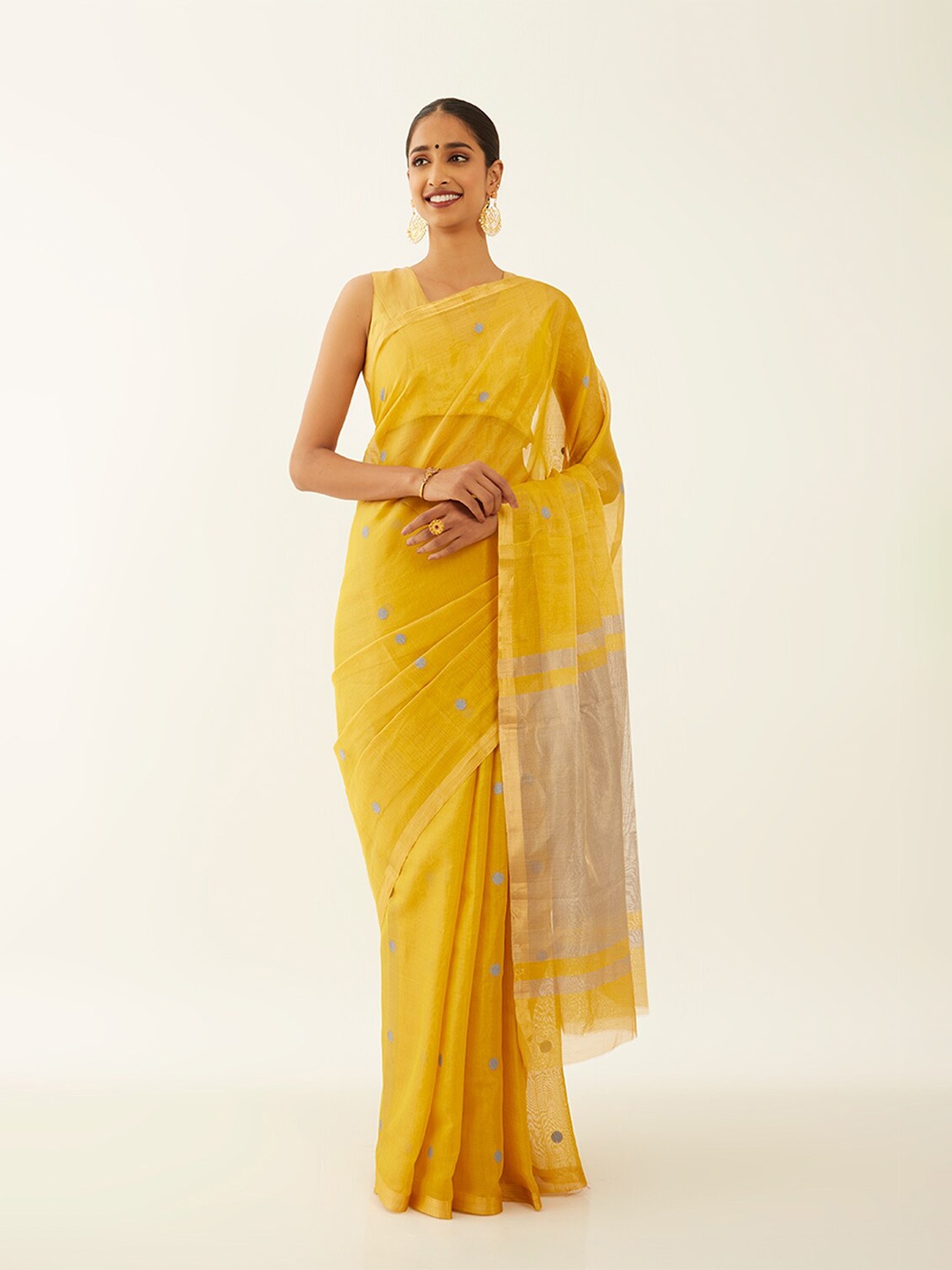 

Taneira Geometric Woven Design Zari Tissue Chanderi Saree, Yellow