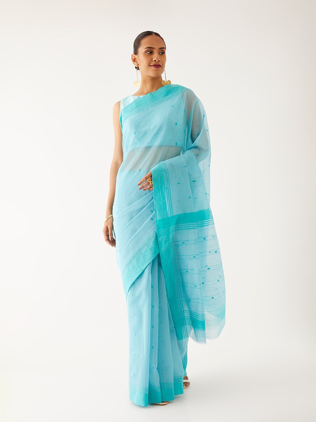 

Taneira Woven Design Silk Cotton Chanderi Saree, Blue
