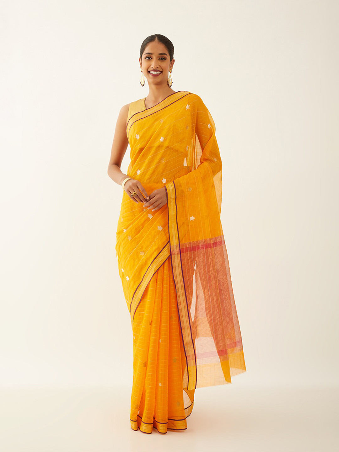 

Taneira Woven Design Zari Silk Cotton Chanderi Saree, Yellow