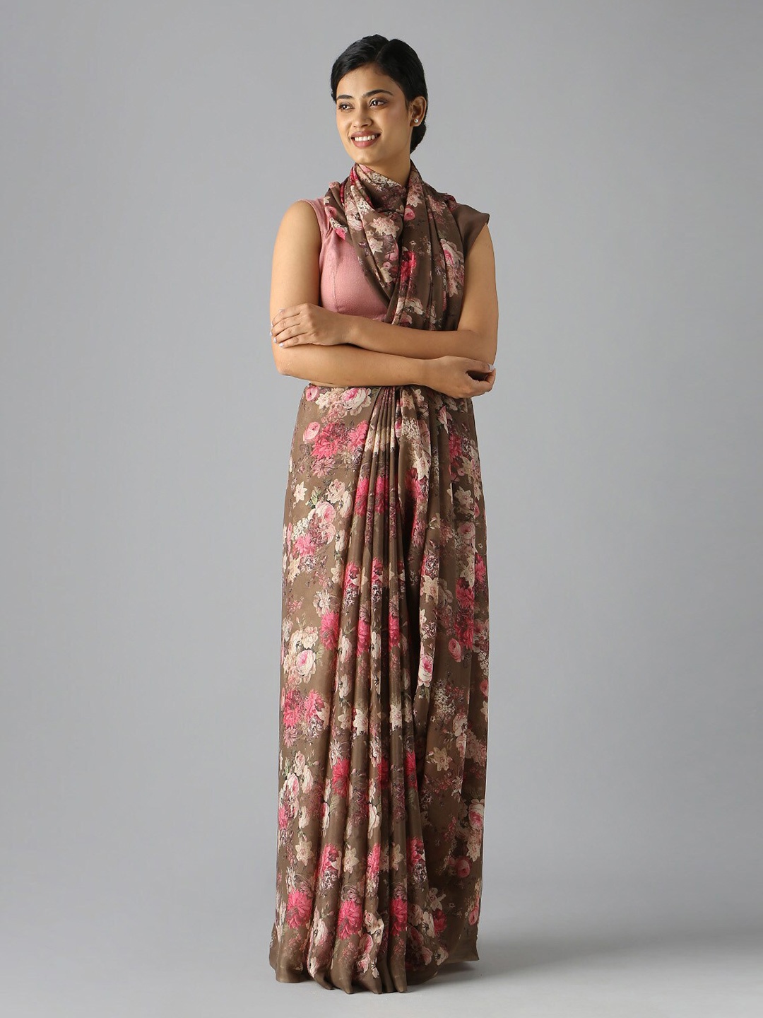 

Taneira Floral Printed Saree, Brown