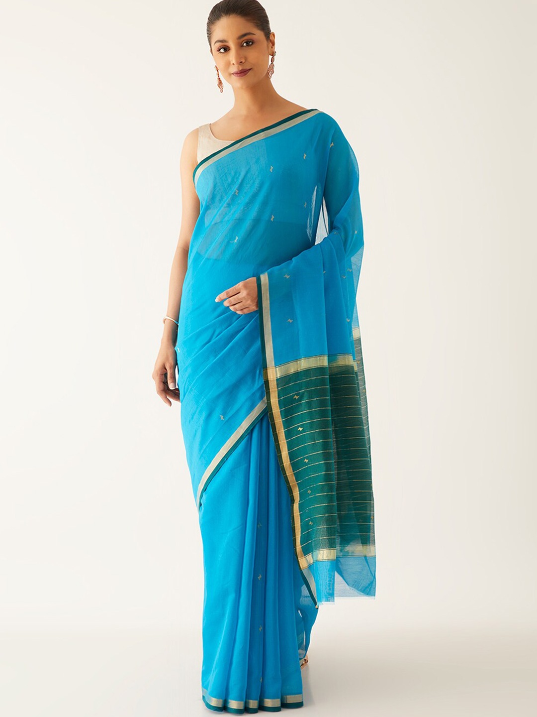 

Taneira Ethnic Woven Design Zari Silk Cotton Chanderi Saree, Blue