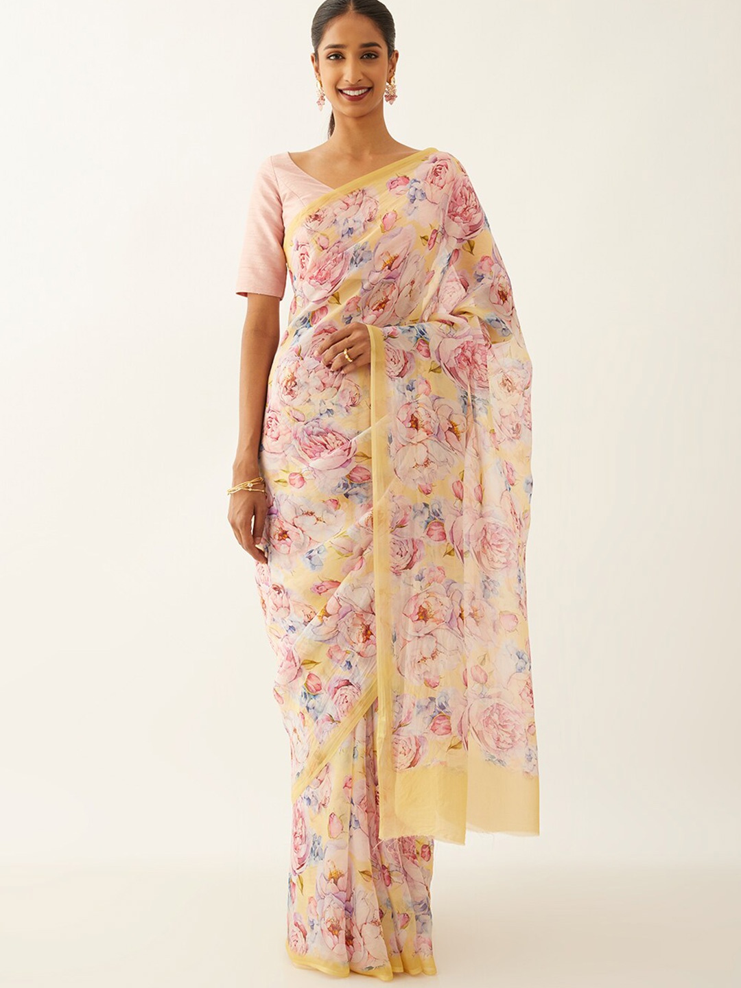 

Taneira Floral Printed Saree, Yellow