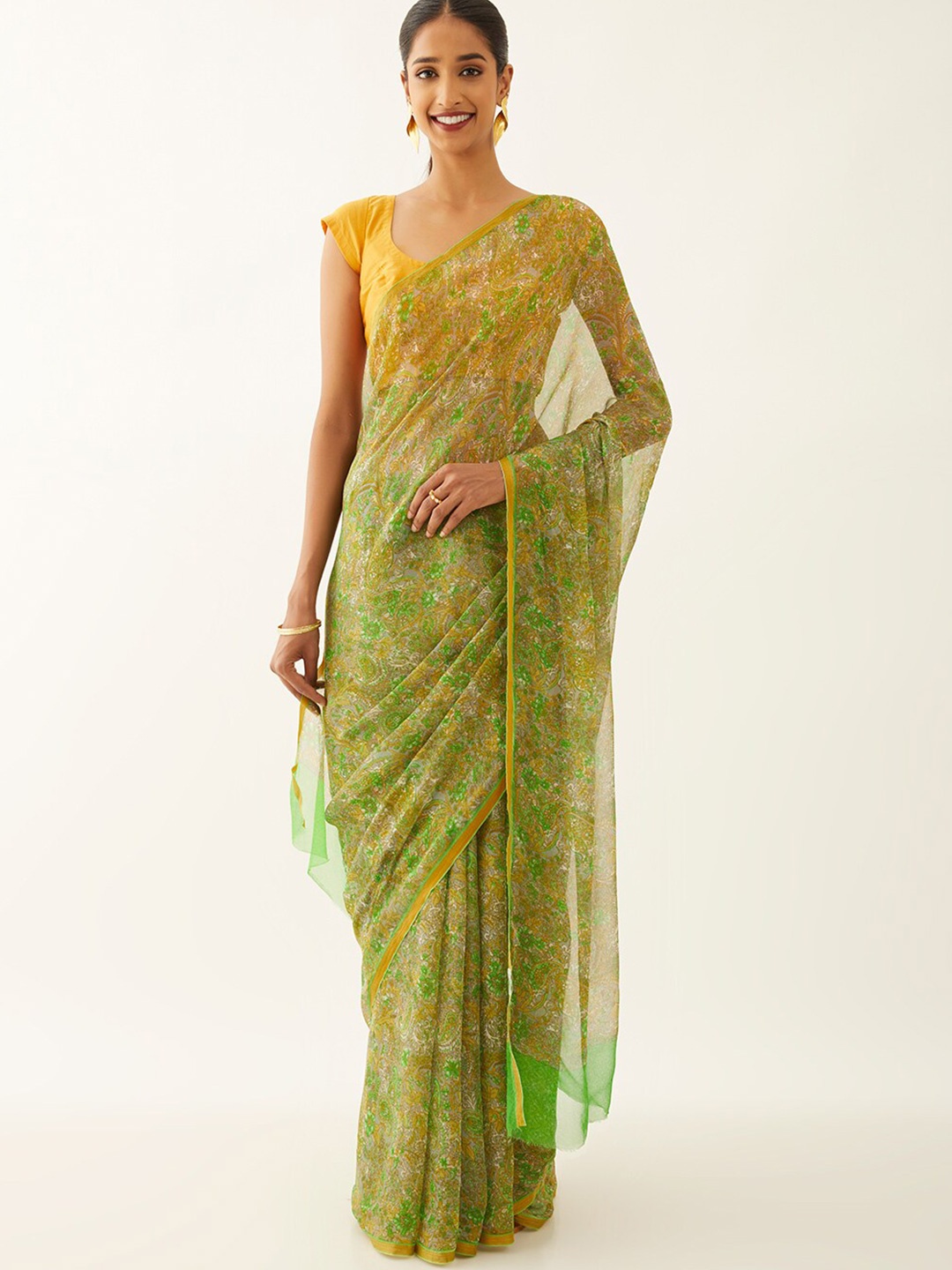 

Taneira Floral Printed Saree, Green