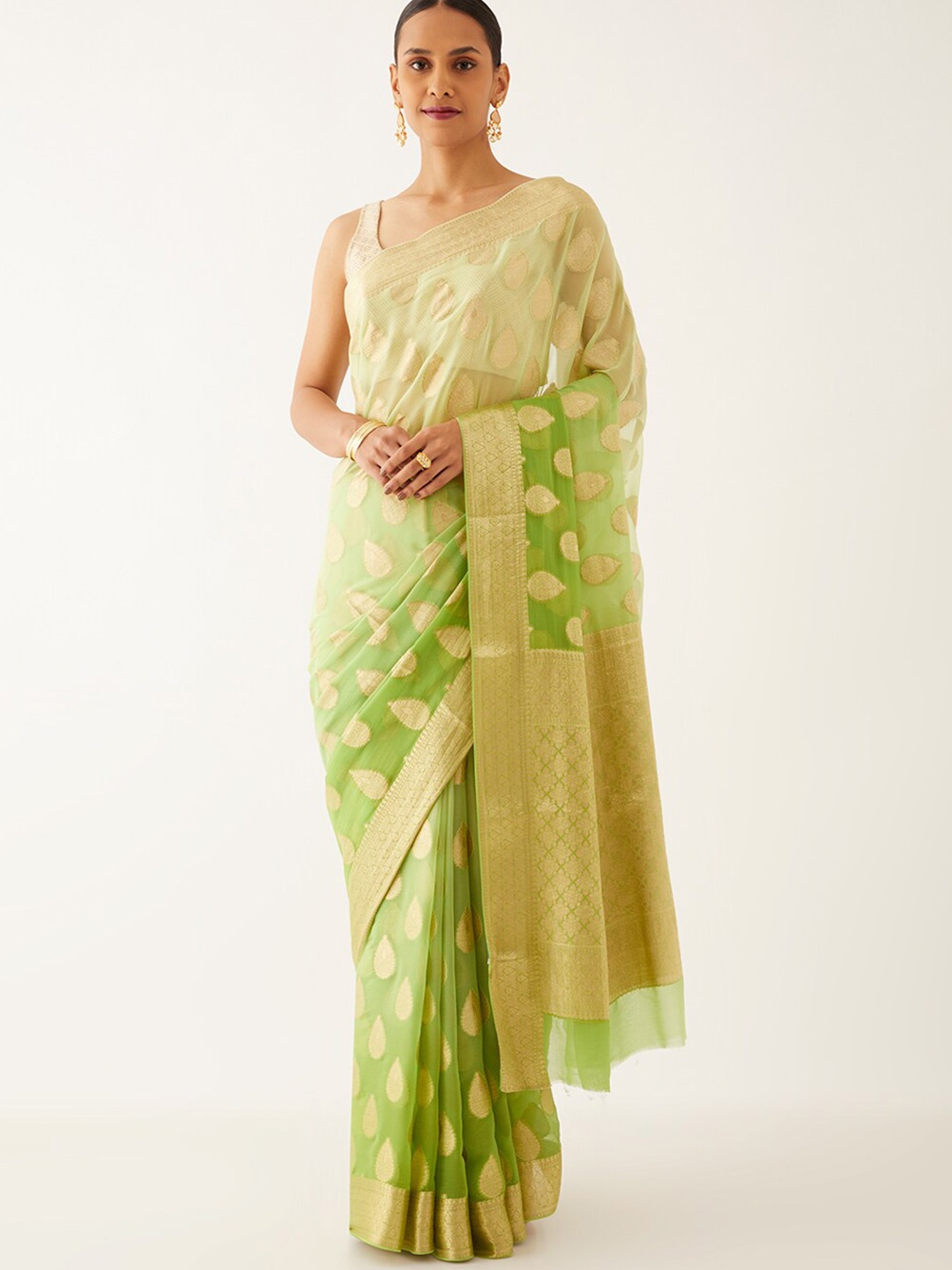 

Taneira Ethnic Woven Design Zari Pure Georgette Banarasi Saree, Green