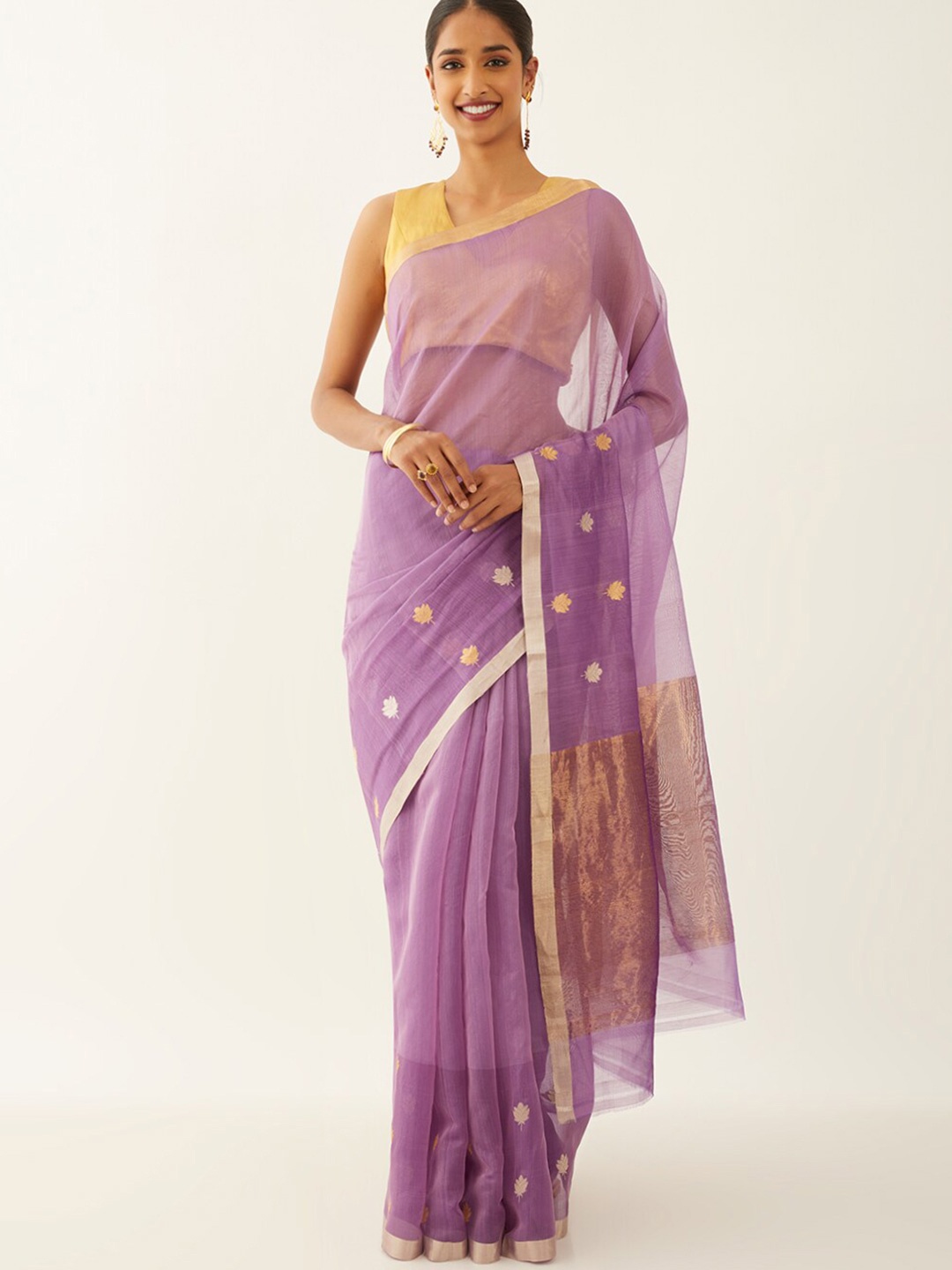 

Taneira Floral Woven Design Zari Silk Cotton Chanderi Saree, Purple