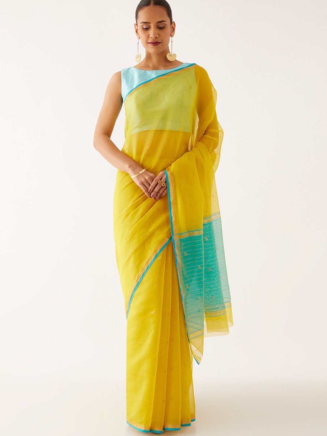 

Taneira Silk Cotton Chanderi Saree, Yellow