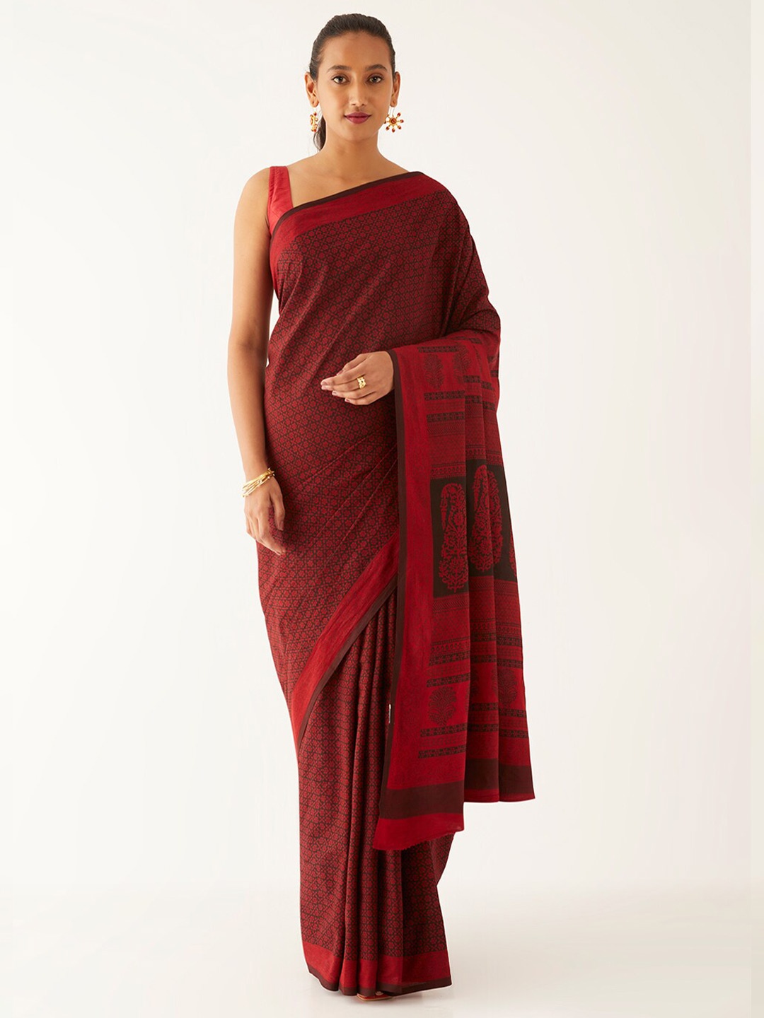 

Taneira Bagh Printed Pure Cotton Bagh Saree, Red
