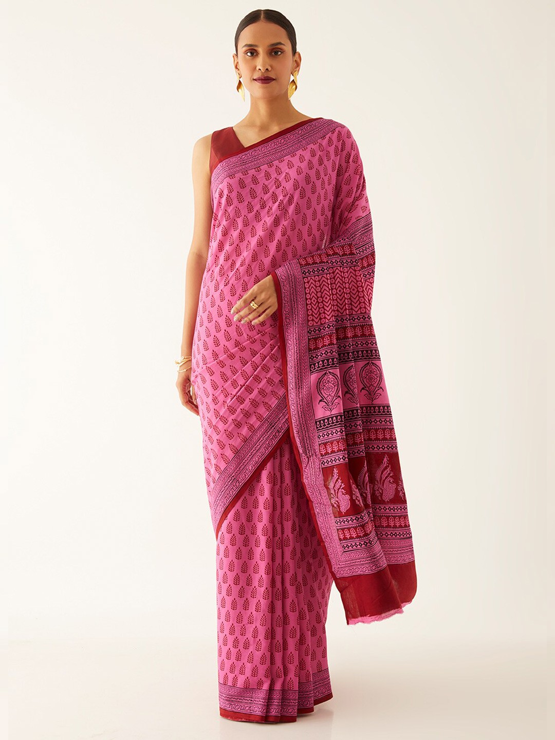 

Taneira Bagh Printed Pure Cotton Bagh Saree, Pink