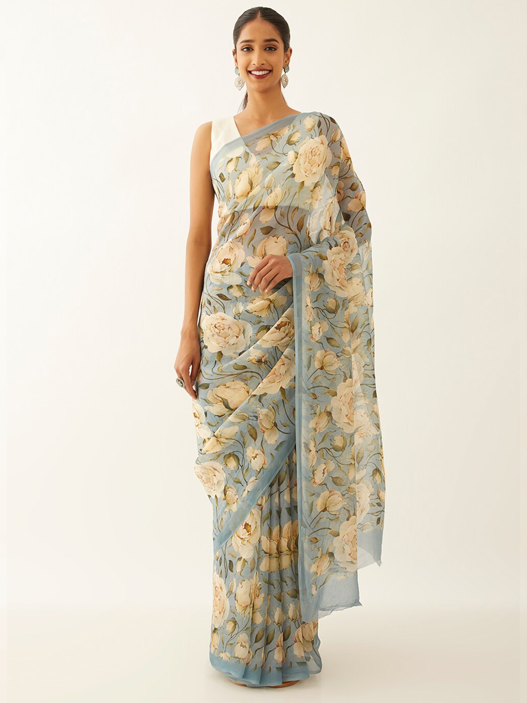 

Taneira Floral Printed Saree, Blue