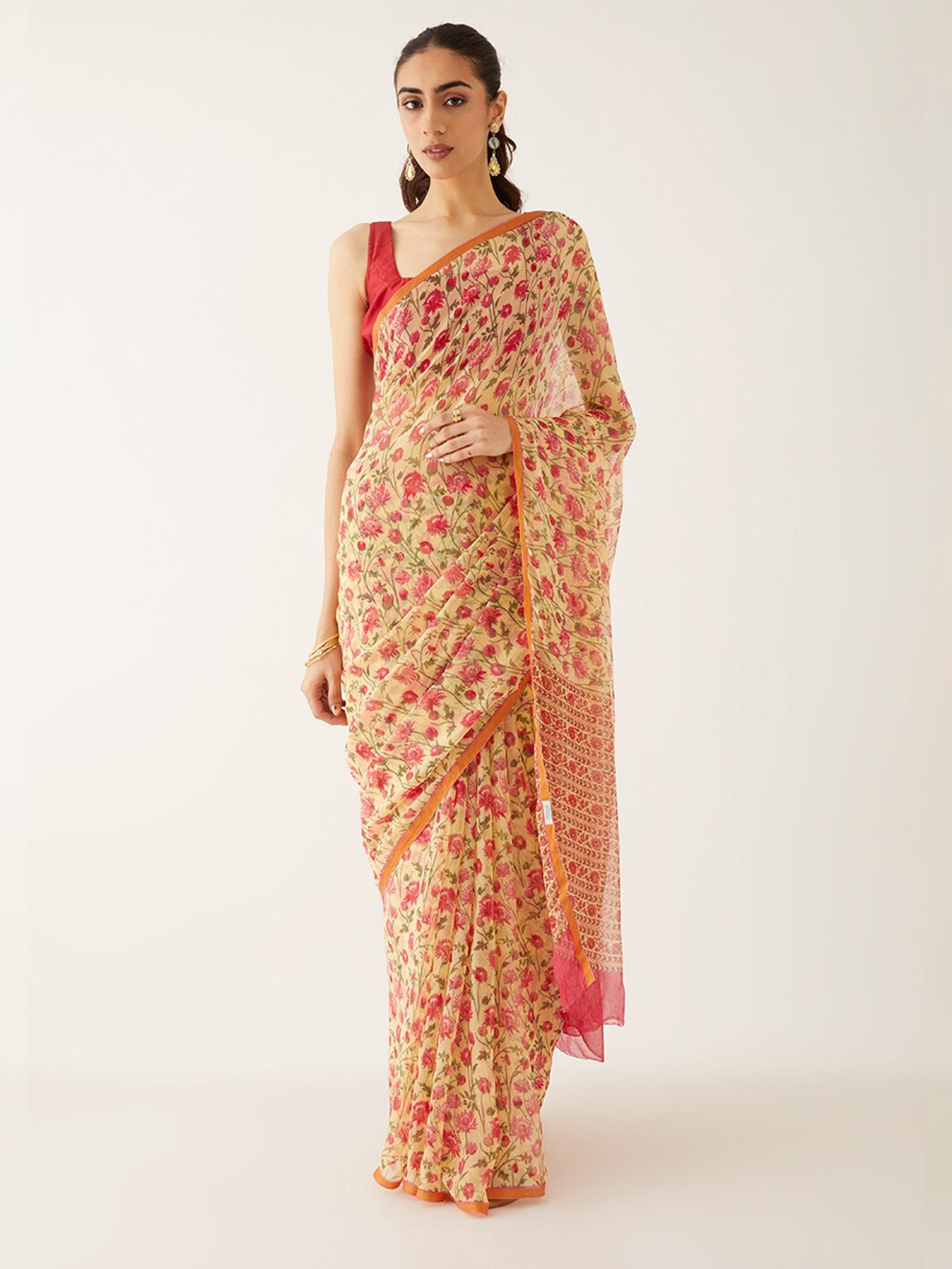 Taneira Floral Printed Saree, Yellow